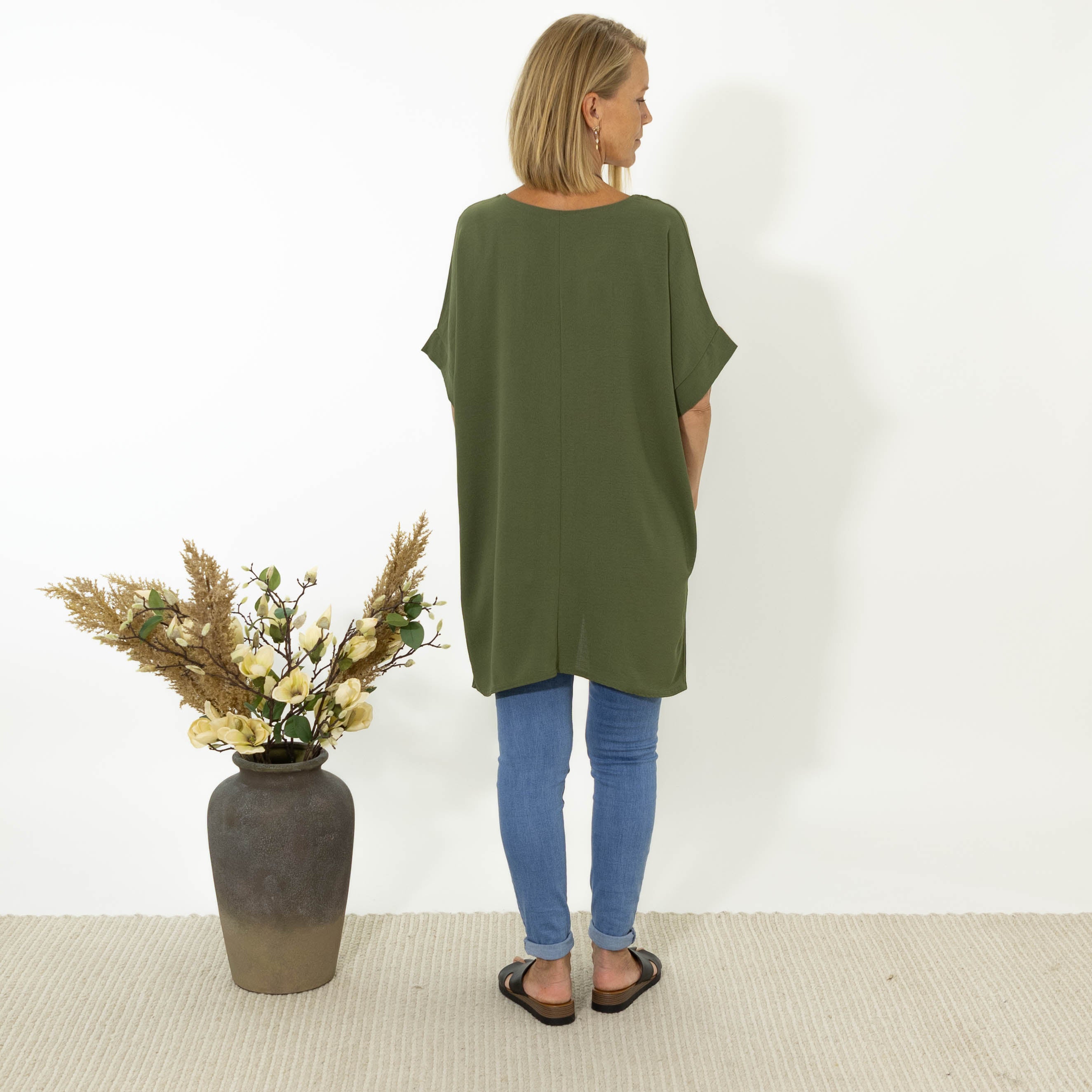 Esta bubble chiffon tunika, Khaki