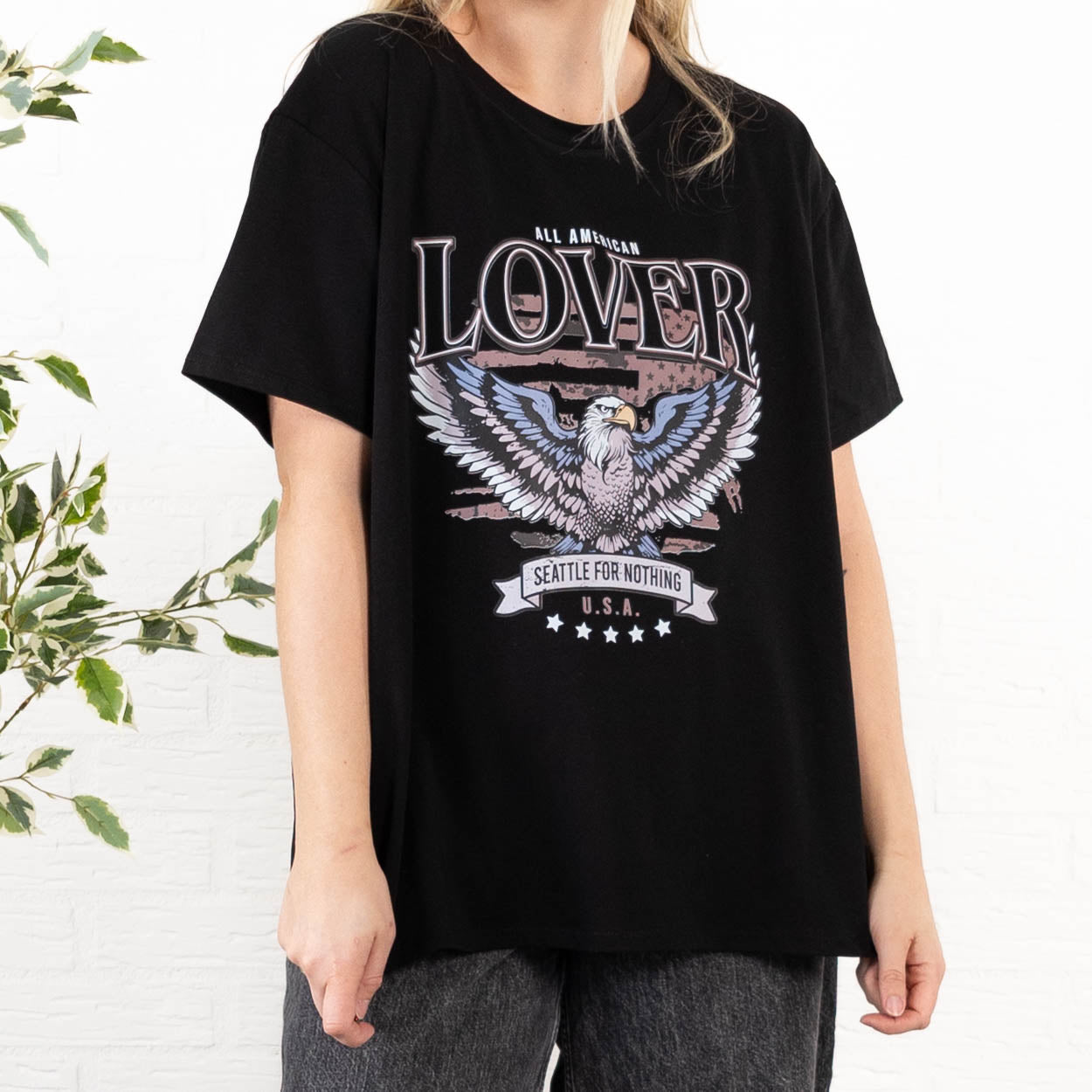 American lover t-shirt, Sort
