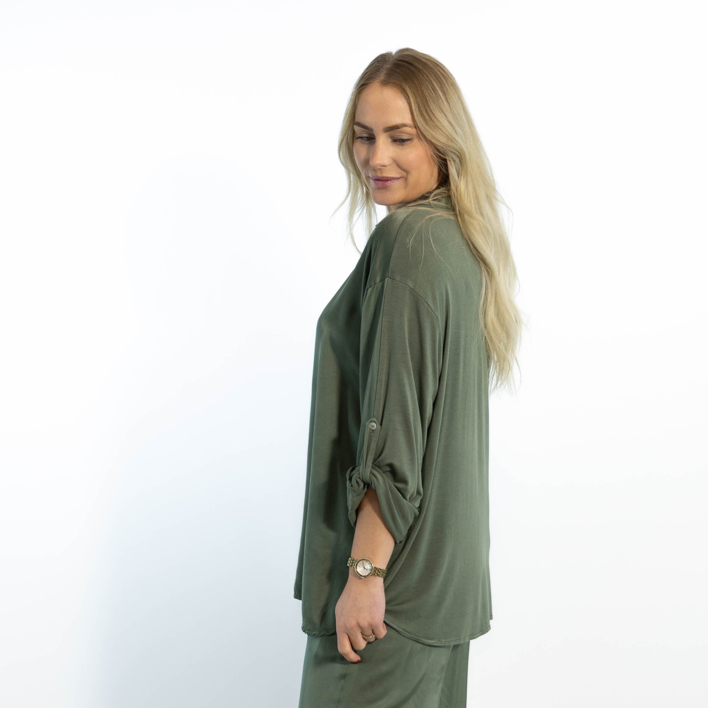 Mabel satin bluse, Khaki