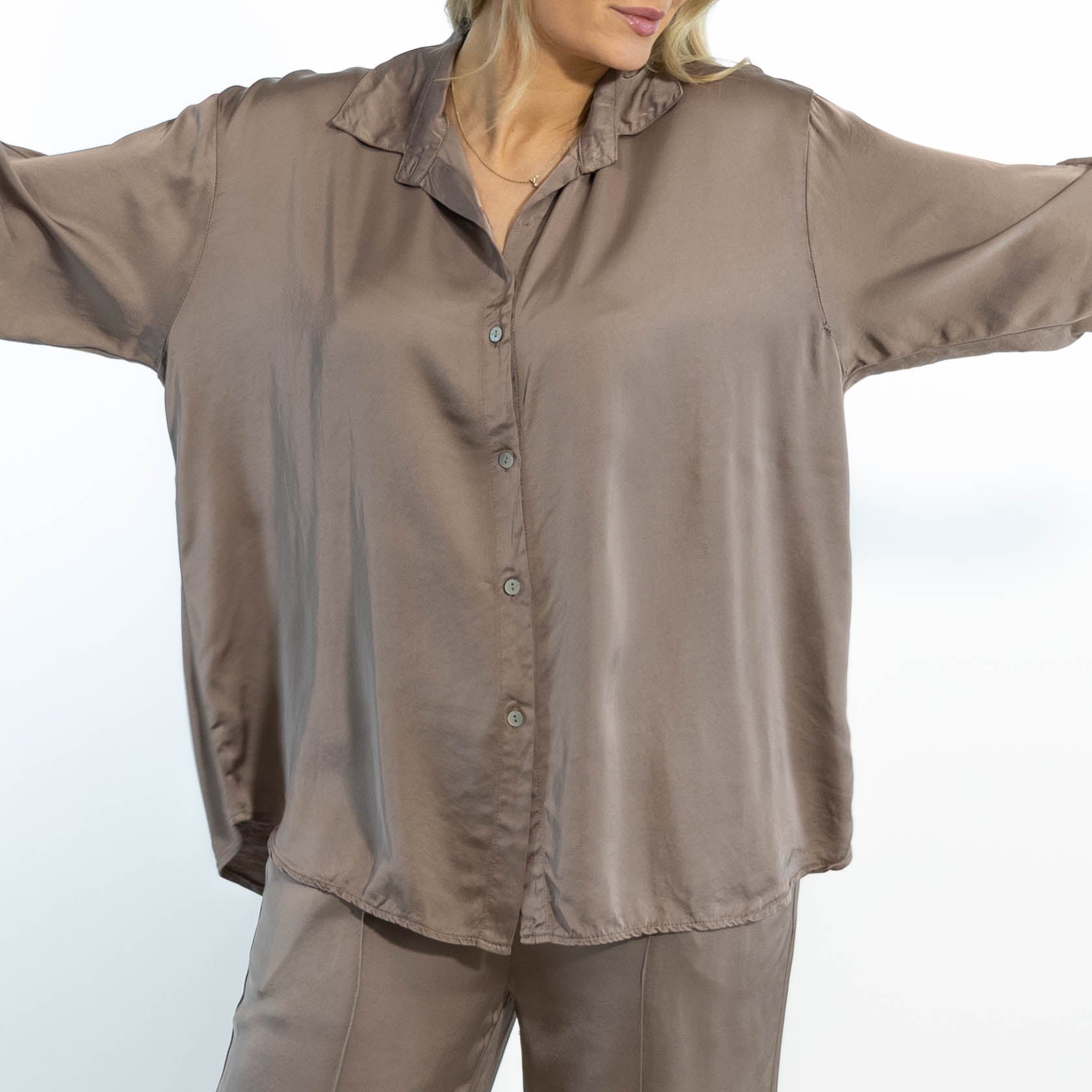 Mabel satin bluse, Taupe