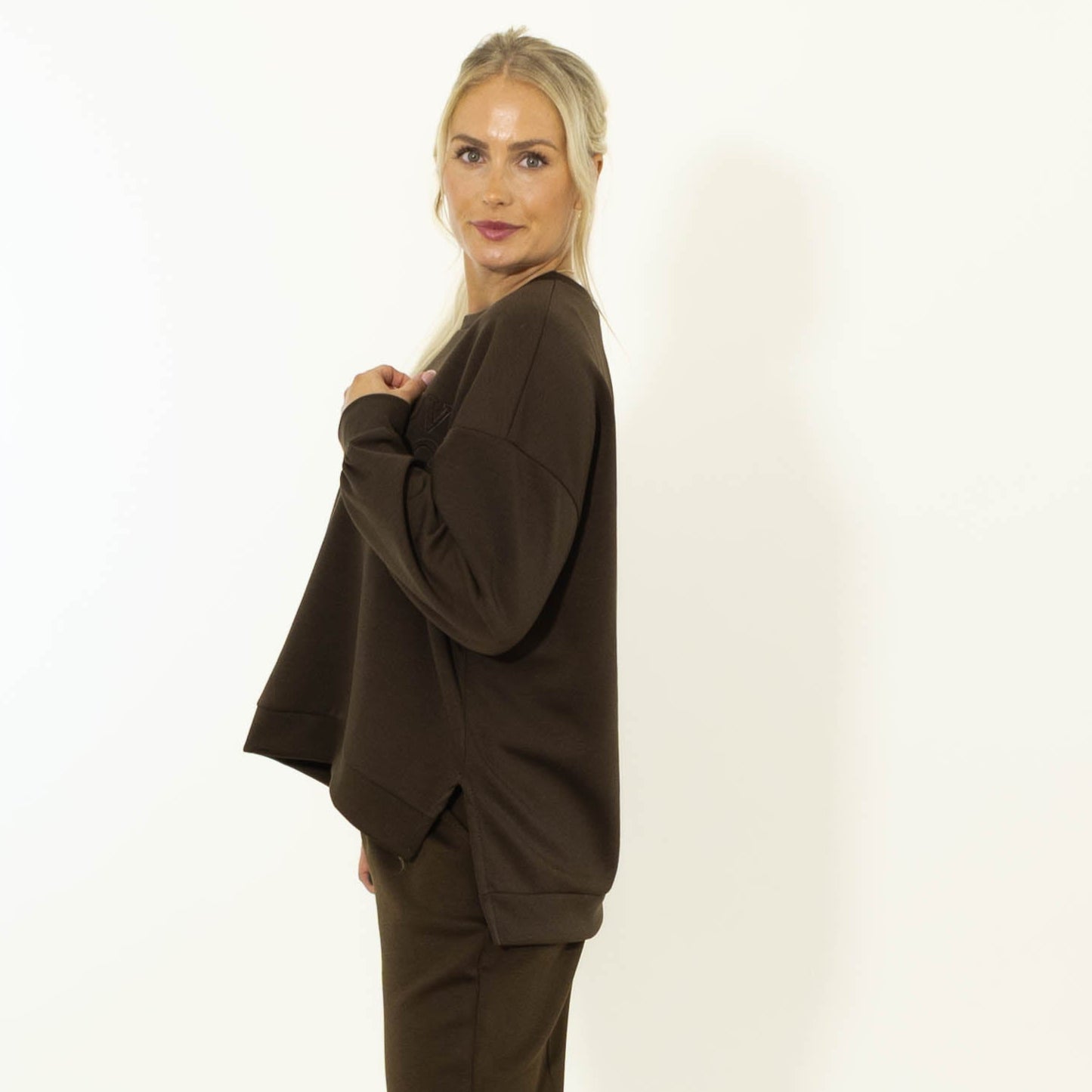 Debbie puff print sweatshirt, Choko
