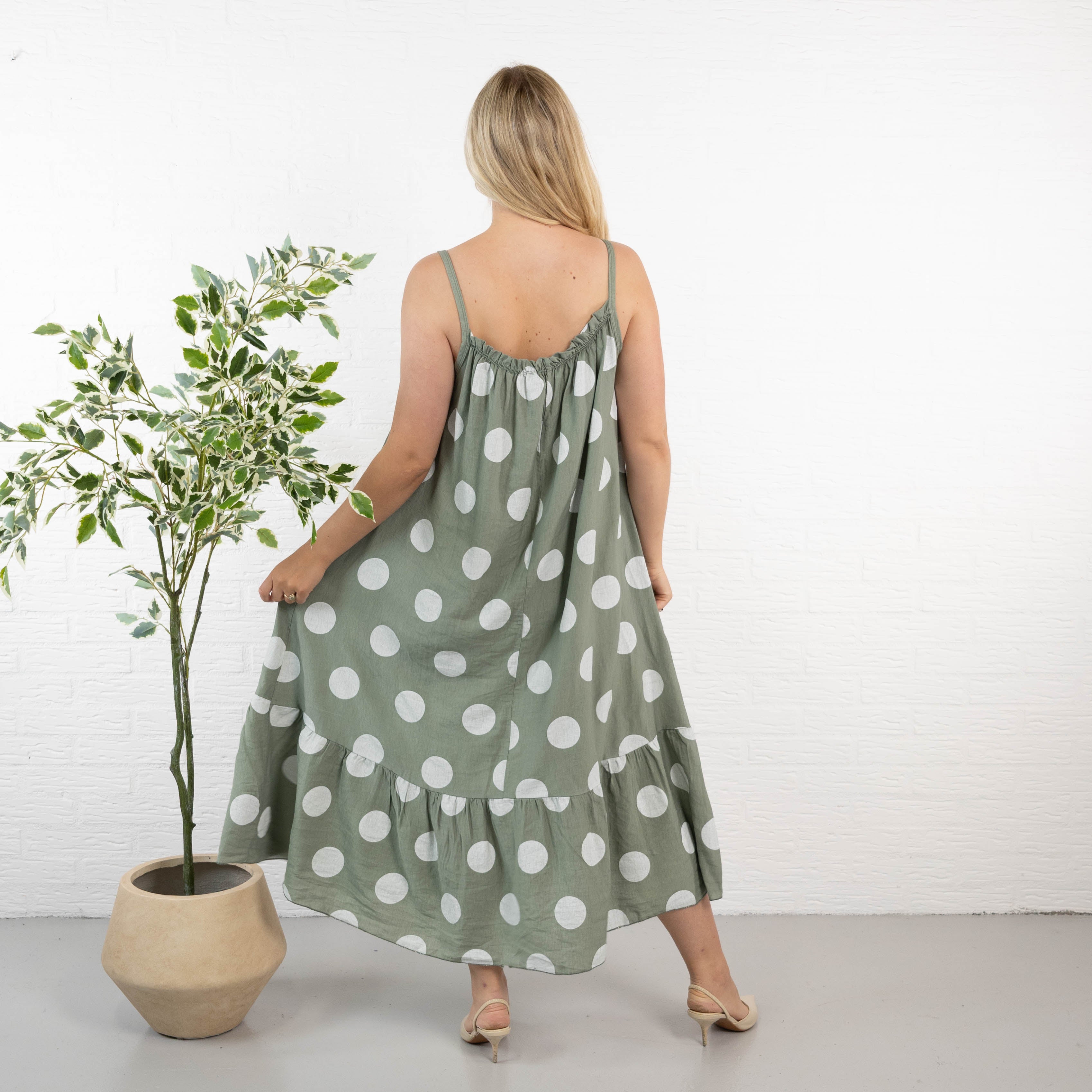 Plush stropkjole, Khaki