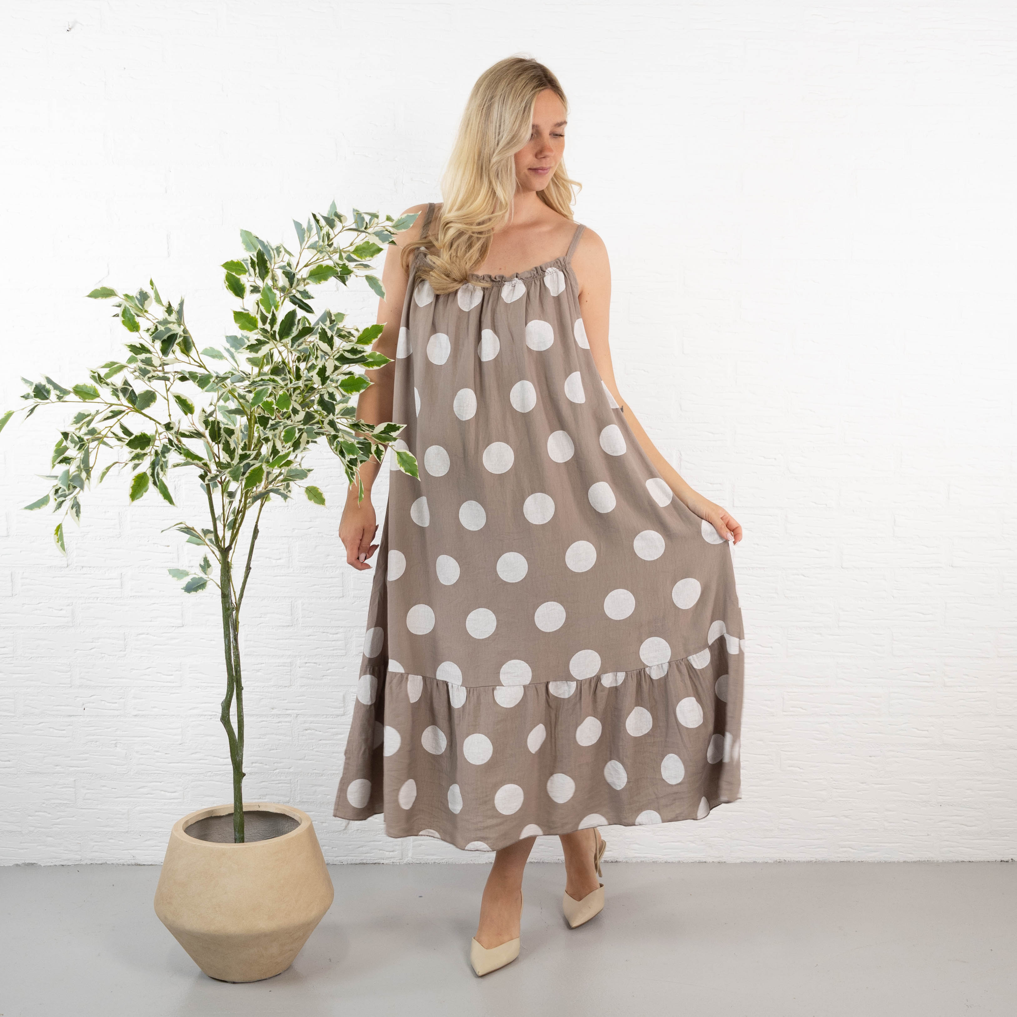 Plush stropkjole, Taupe