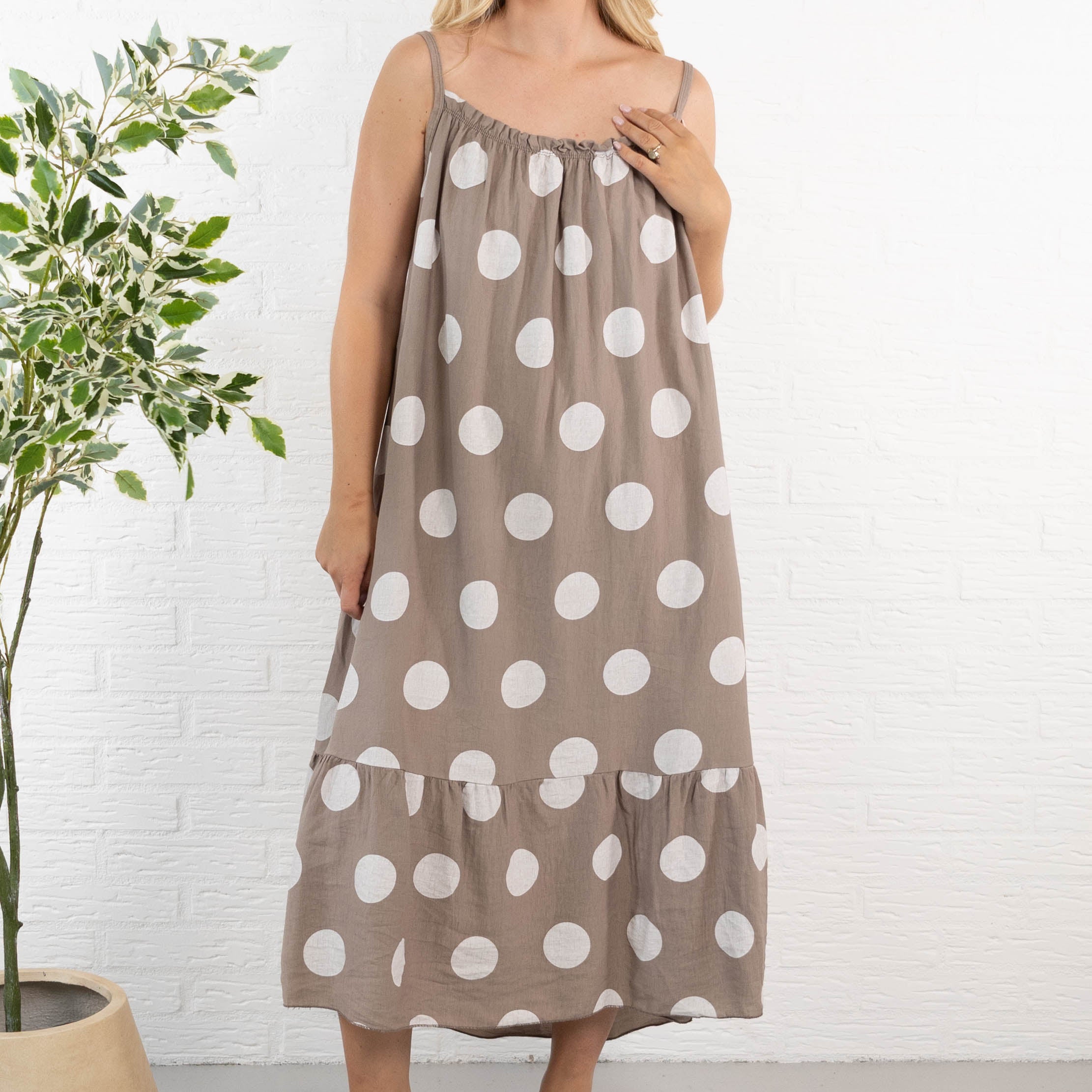 Plush stropkjole, Taupe