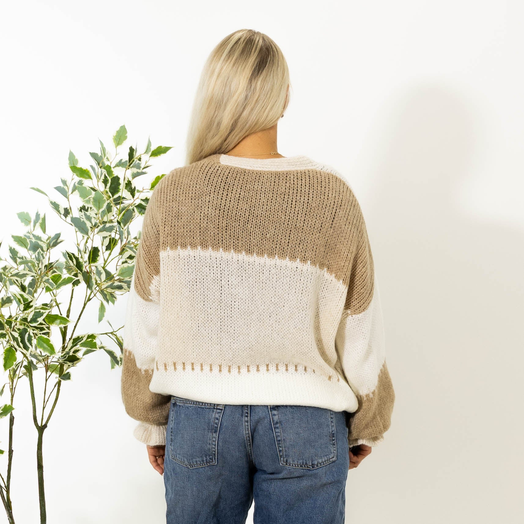 Thea Patchwork Strik, Beige