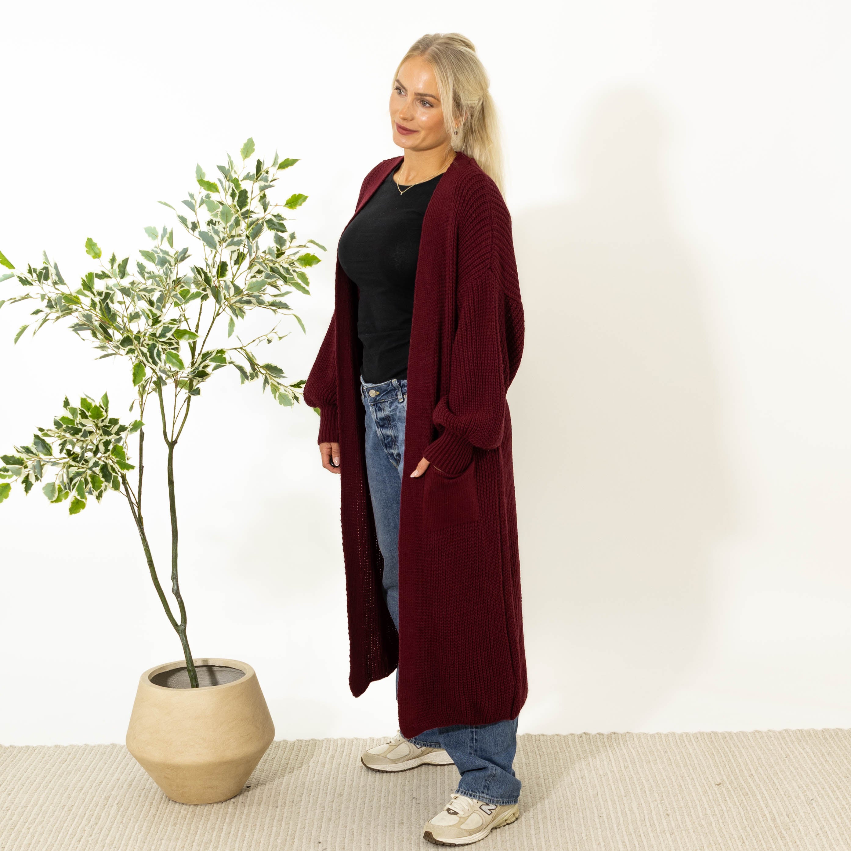 Sissi lang strik cardigan, Bordeaux