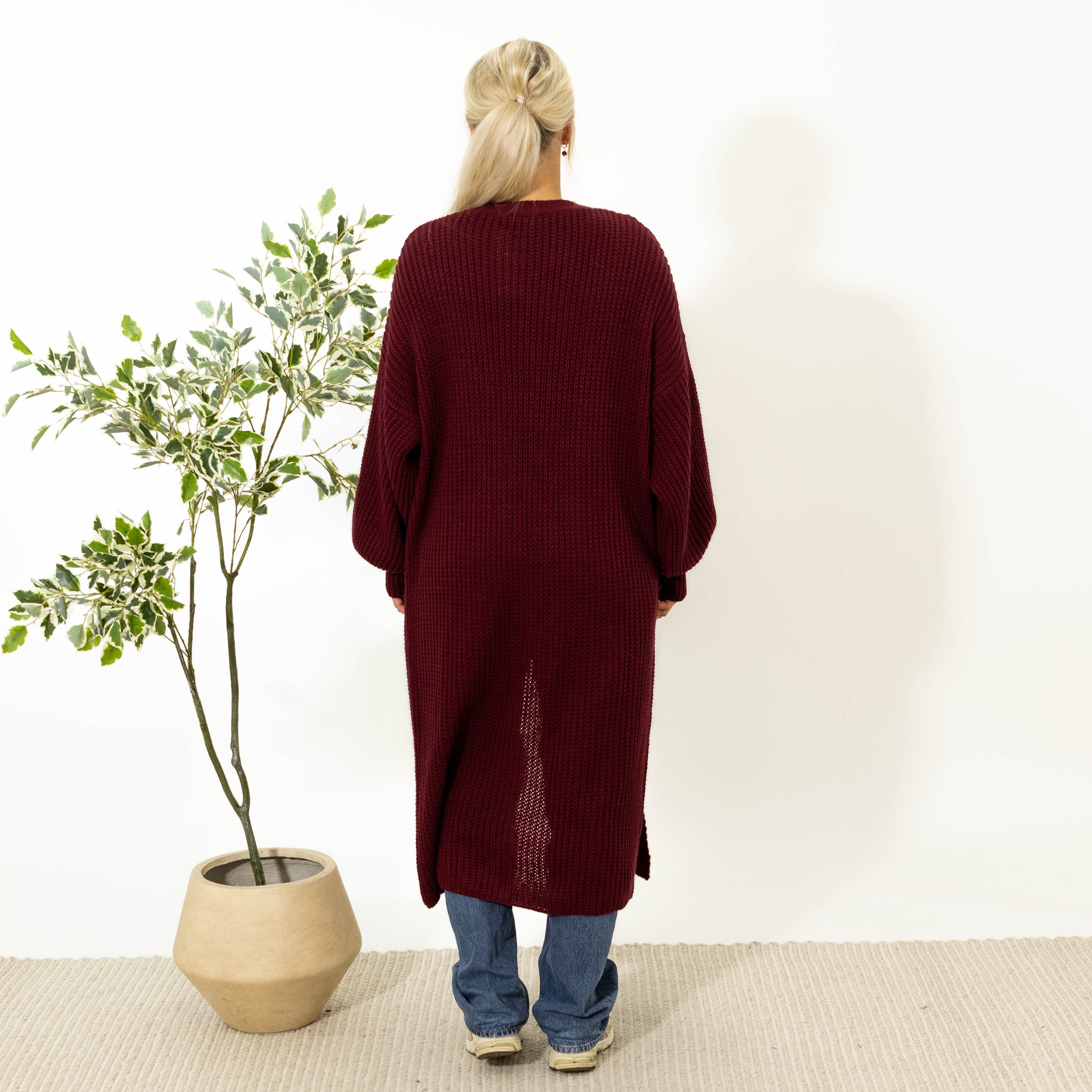 Sissi lang strik cardigan, Bordeaux