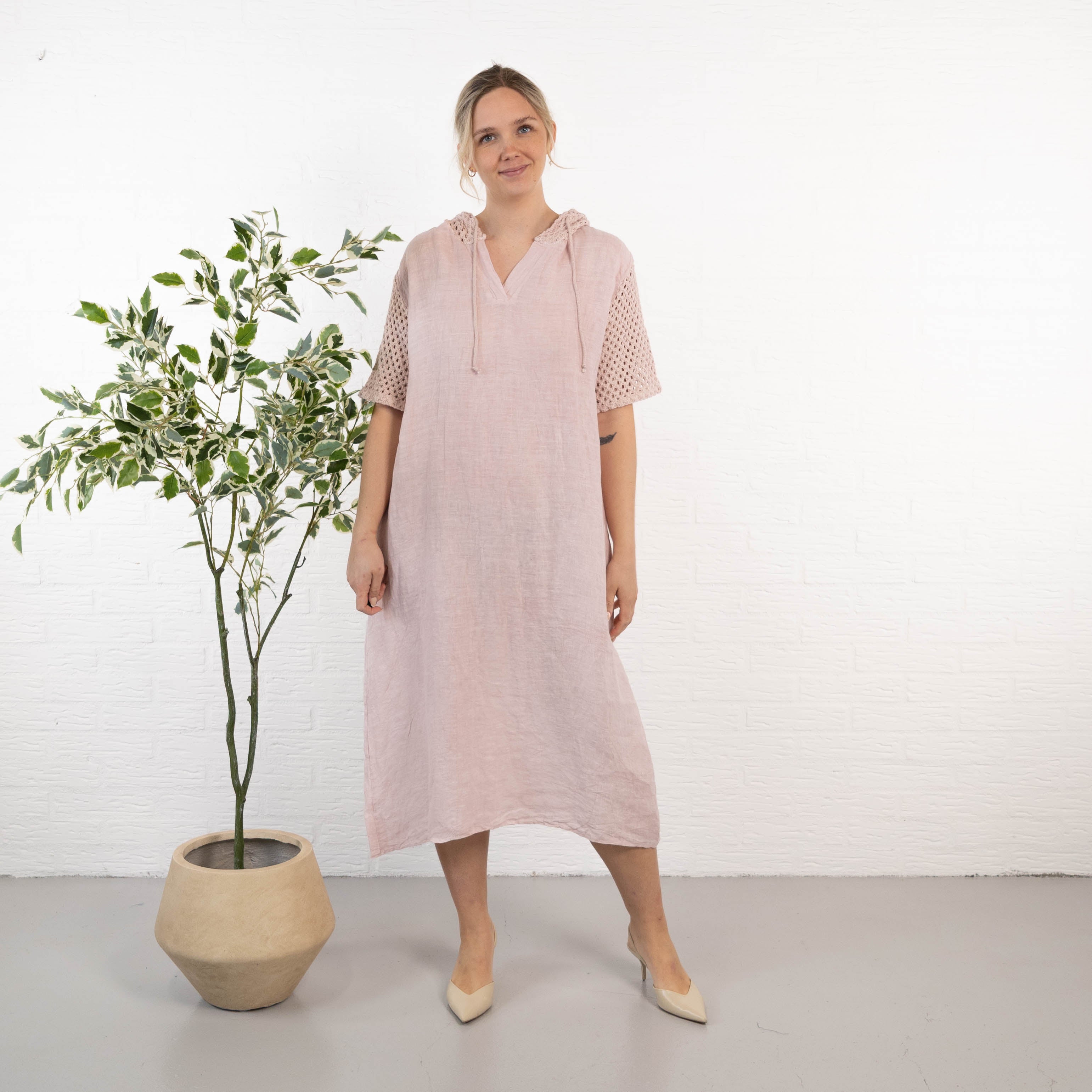 Sonja ægte hør kjole, Rosa