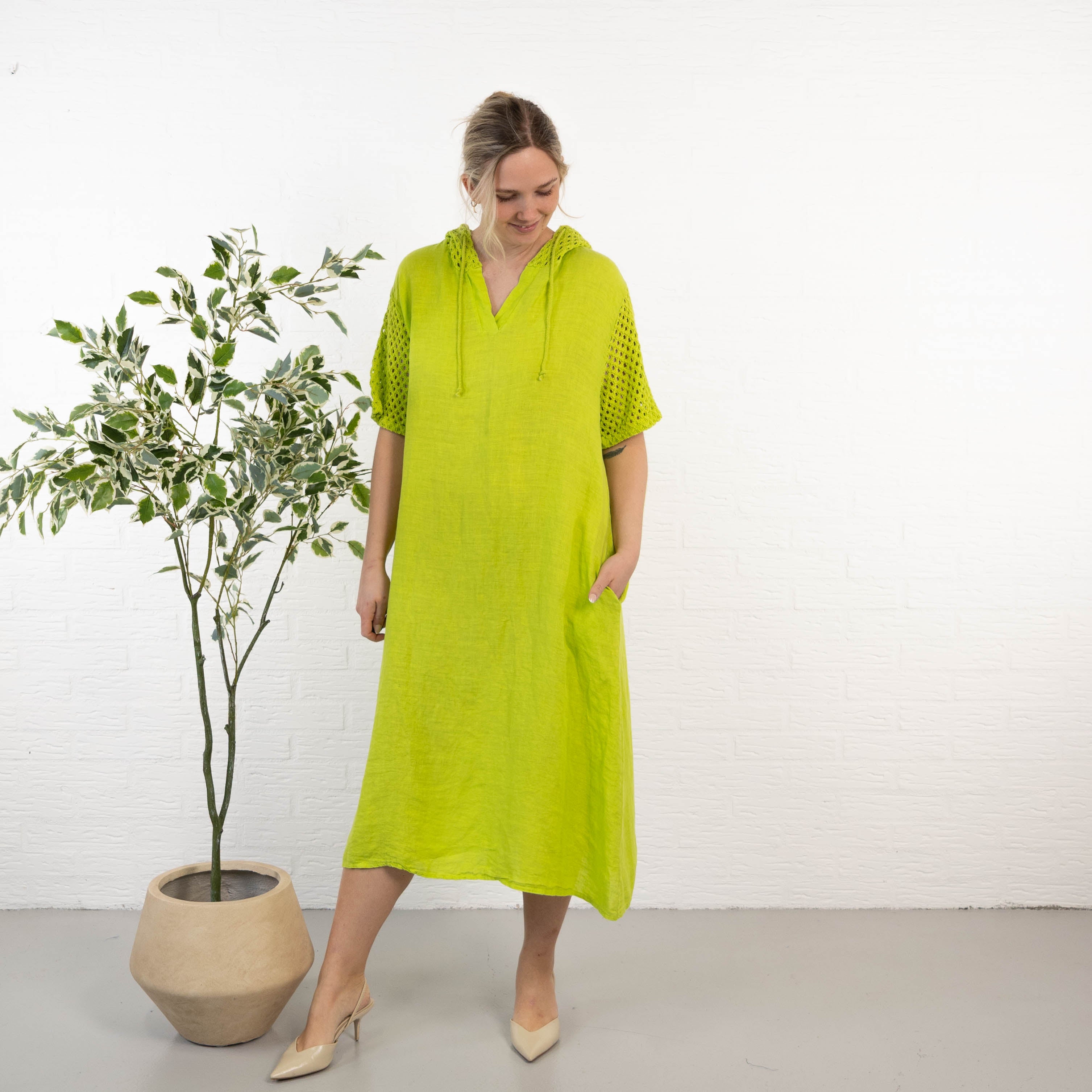 Sonja ægte hør kjole, Lime