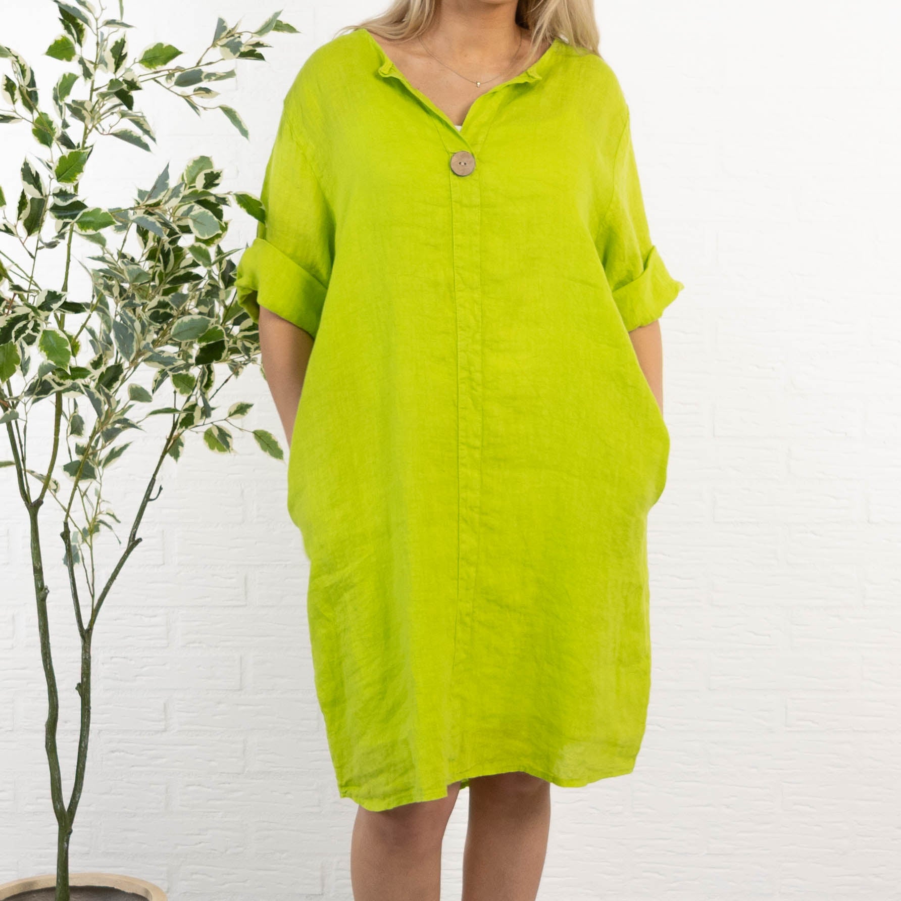 Beate ægte hør kjole, Lime
