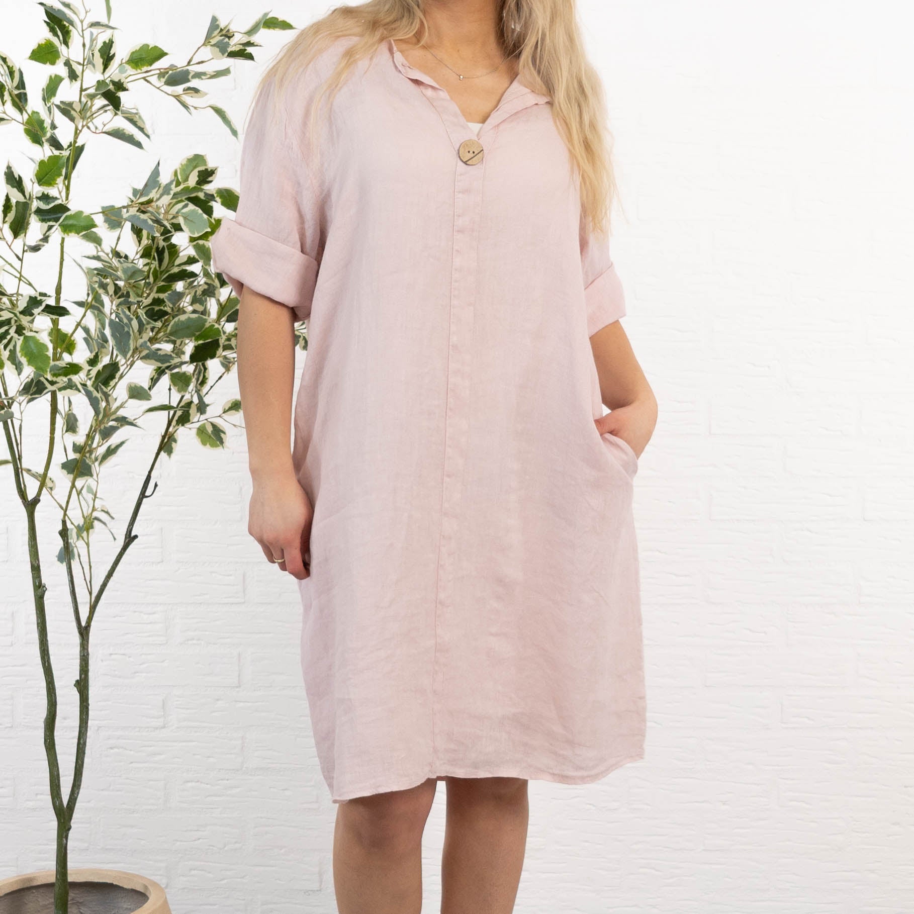 Beate ægte hør kjole, Rosa