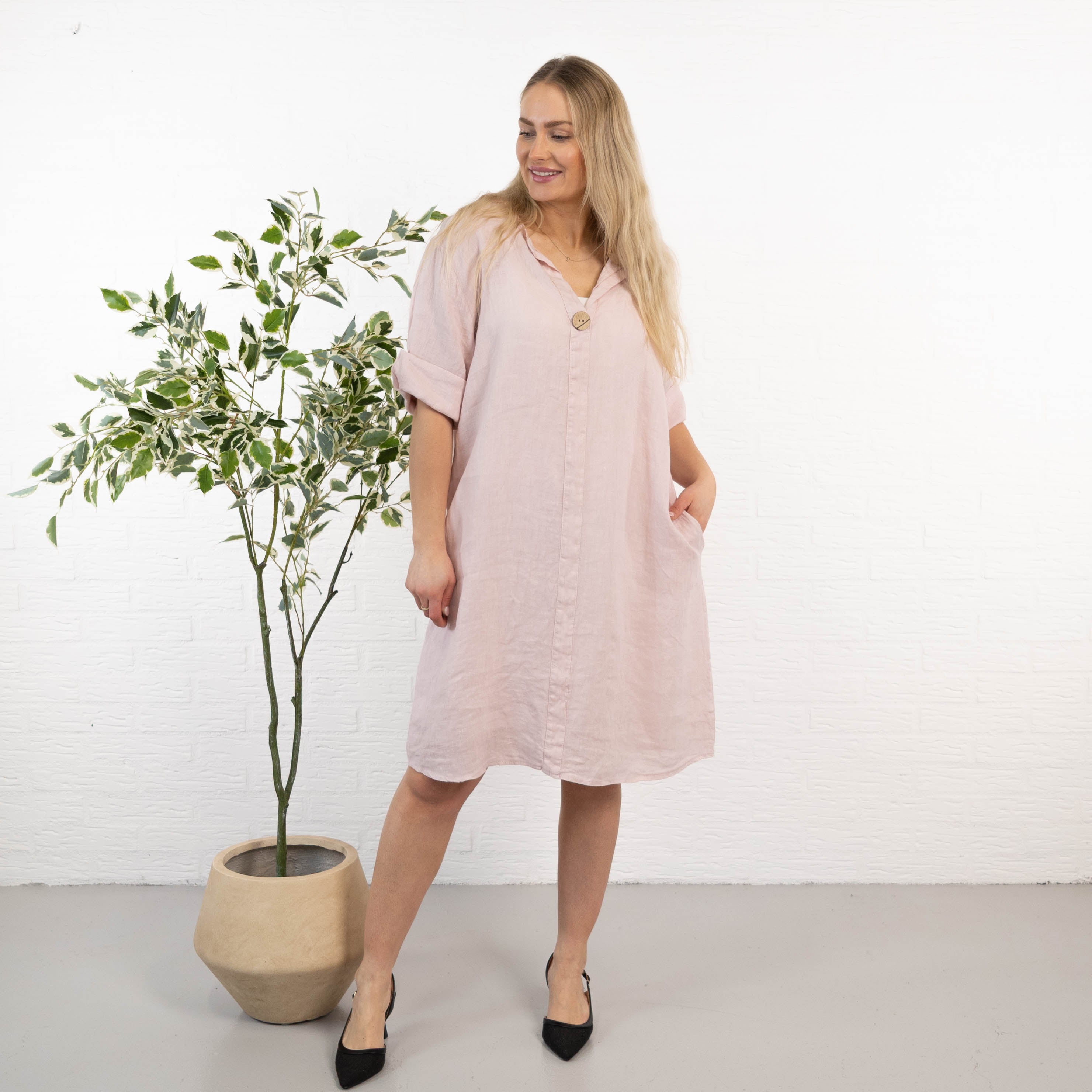 Beate ægte hør kjole, Rosa