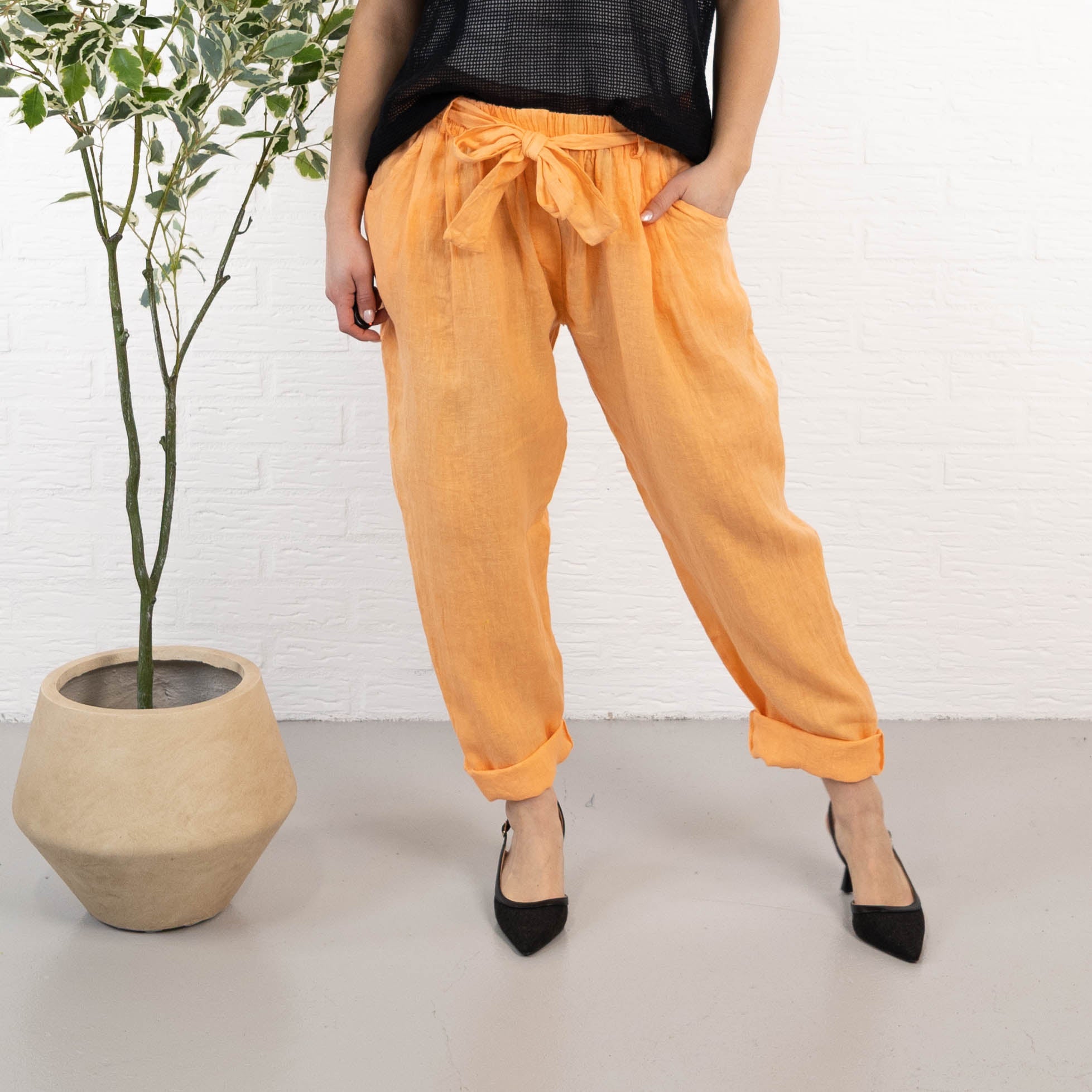Nyrzi ægte hør bukser, Orange