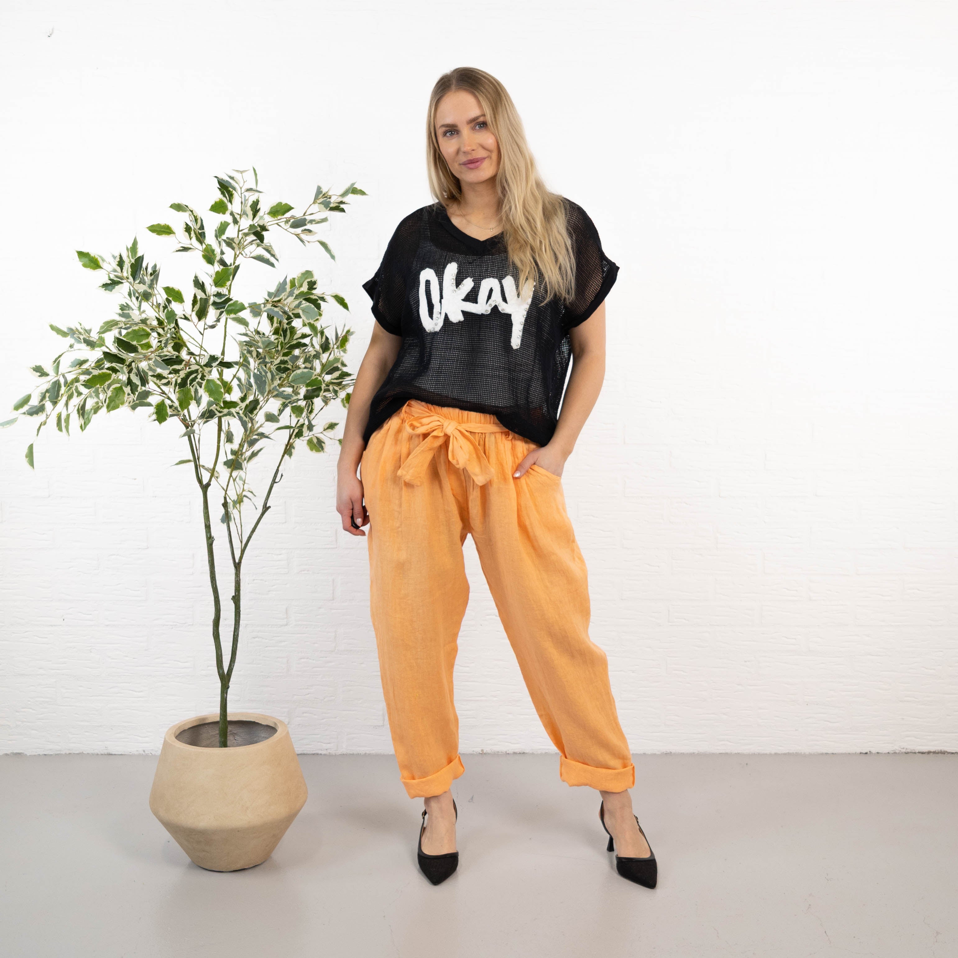 Nyrzi ægte hør bukser, Orange