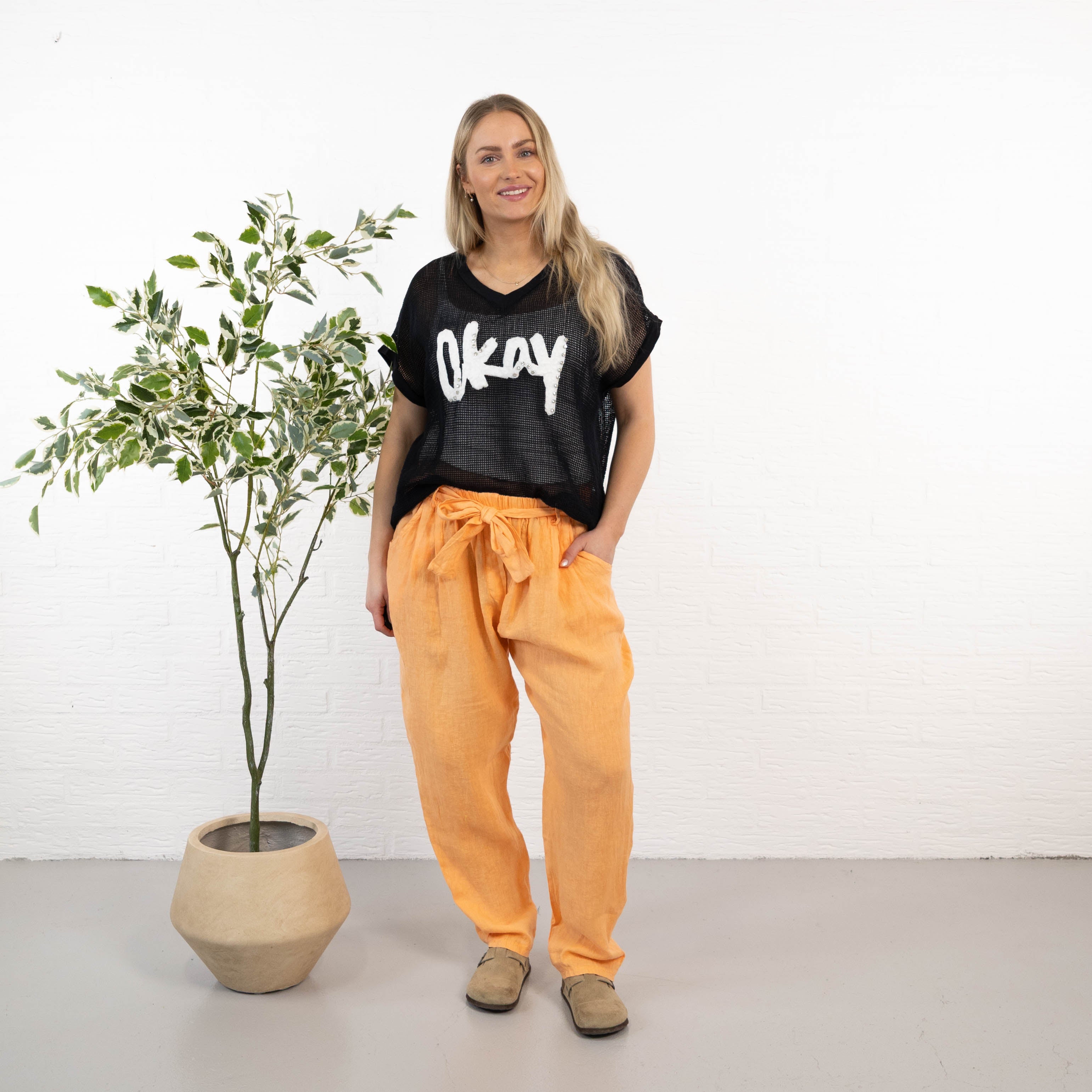 Nyrzi ægte hør bukser, Orange