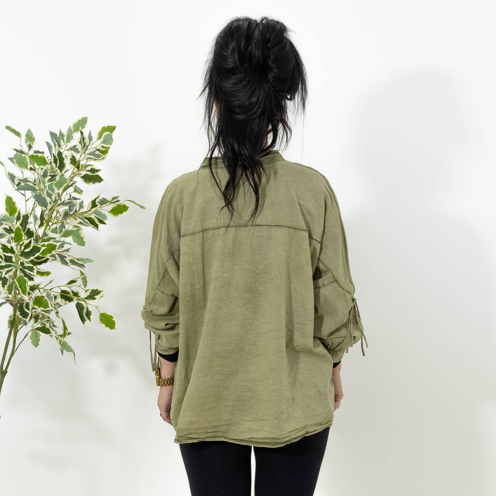 Cindy acid washed skjorte, Khaki