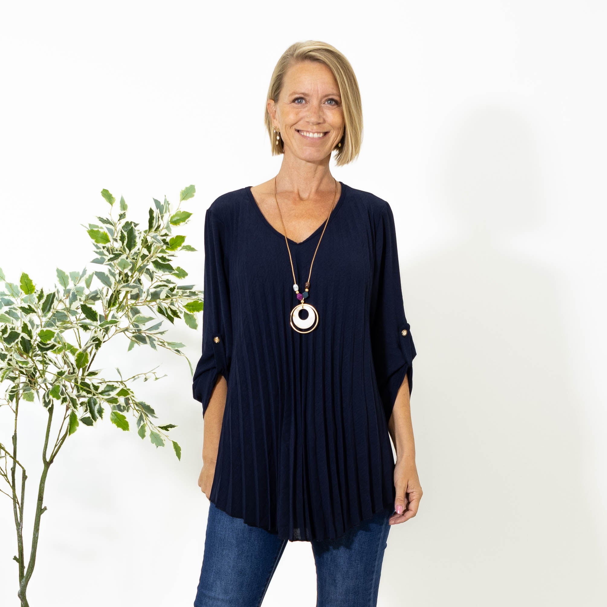 Judy plisse overdel m. kæde, Navy