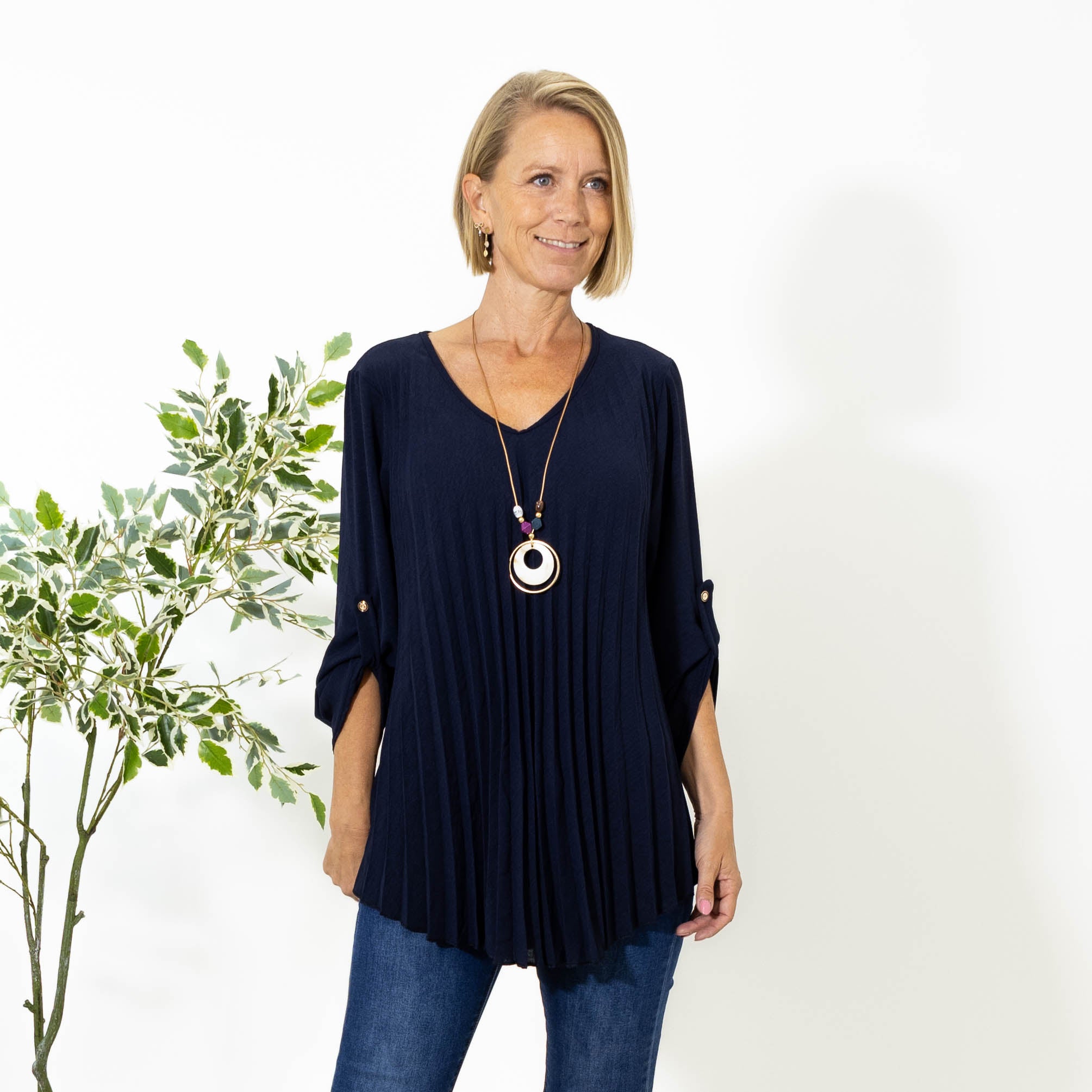 Judy plisse overdel m. kæde, Navy