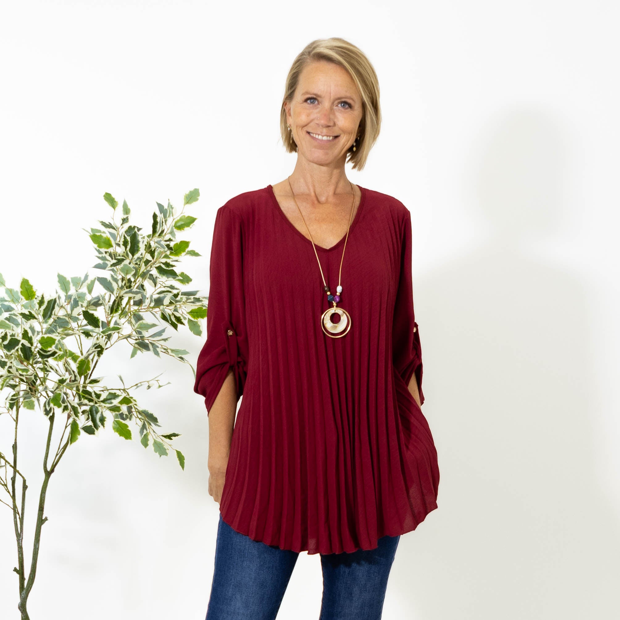Judy plisse overdel m. kæde, Bordeaux