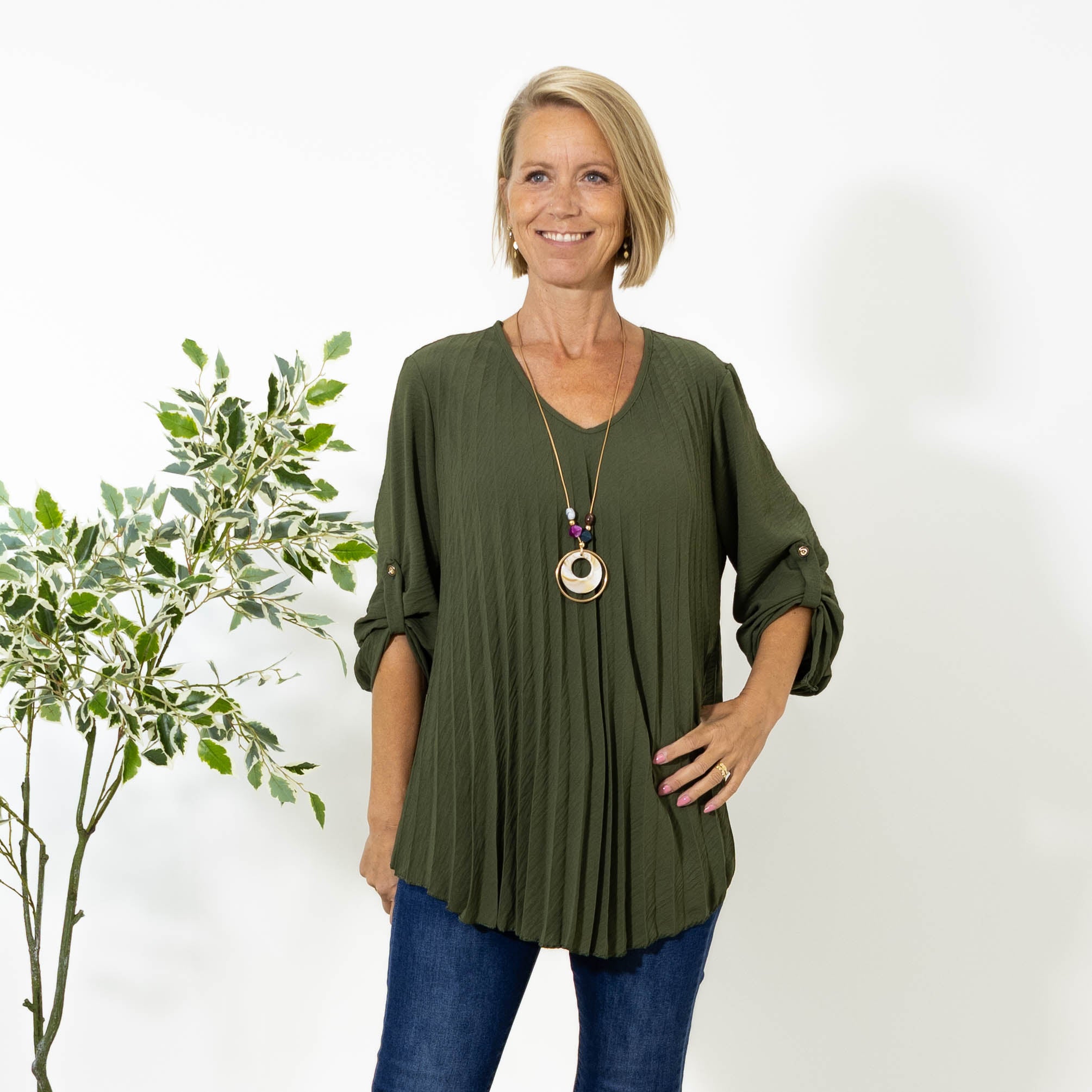 Judy plisse overdel m. kæde, Khaki