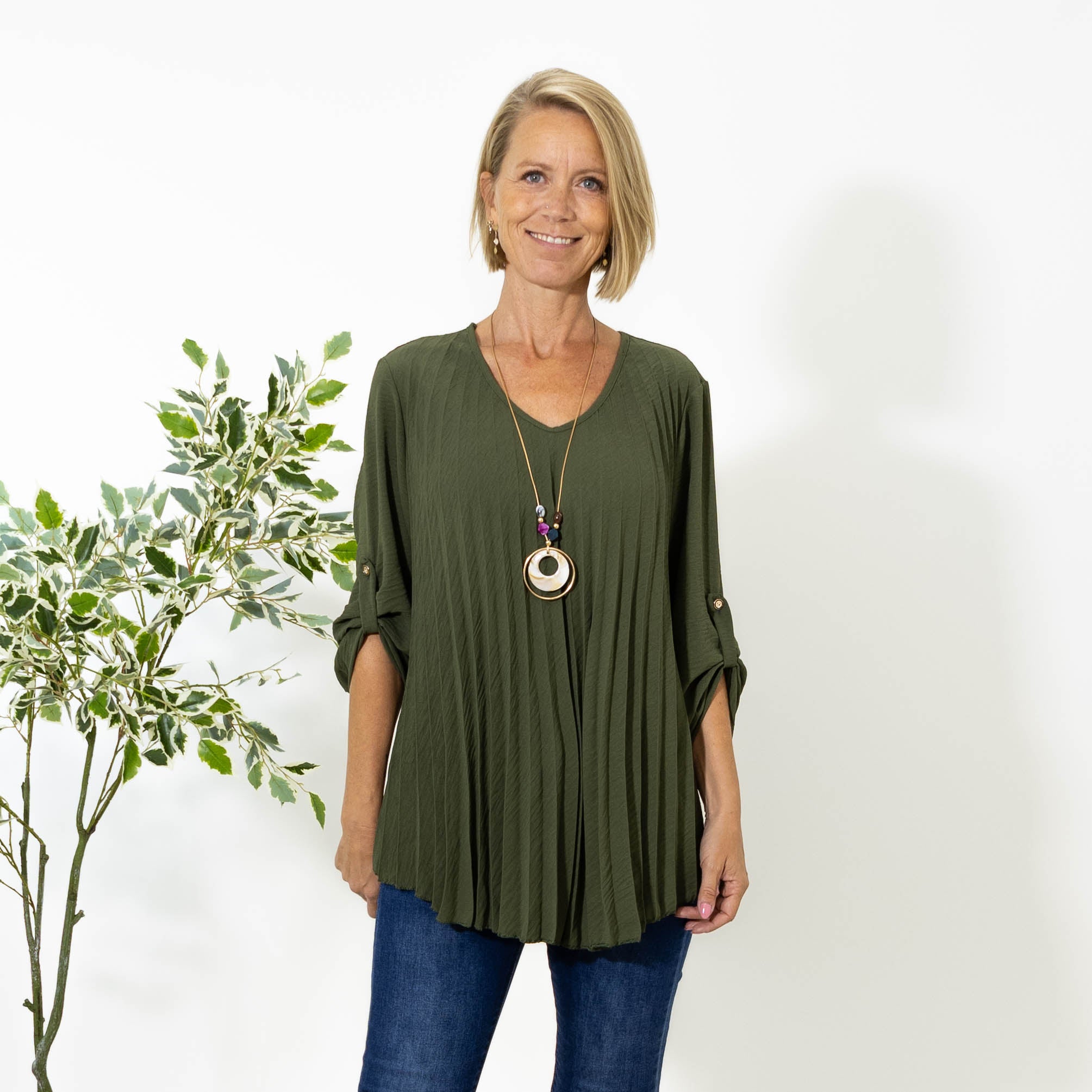 Judy plisse overdel m. kæde, Khaki