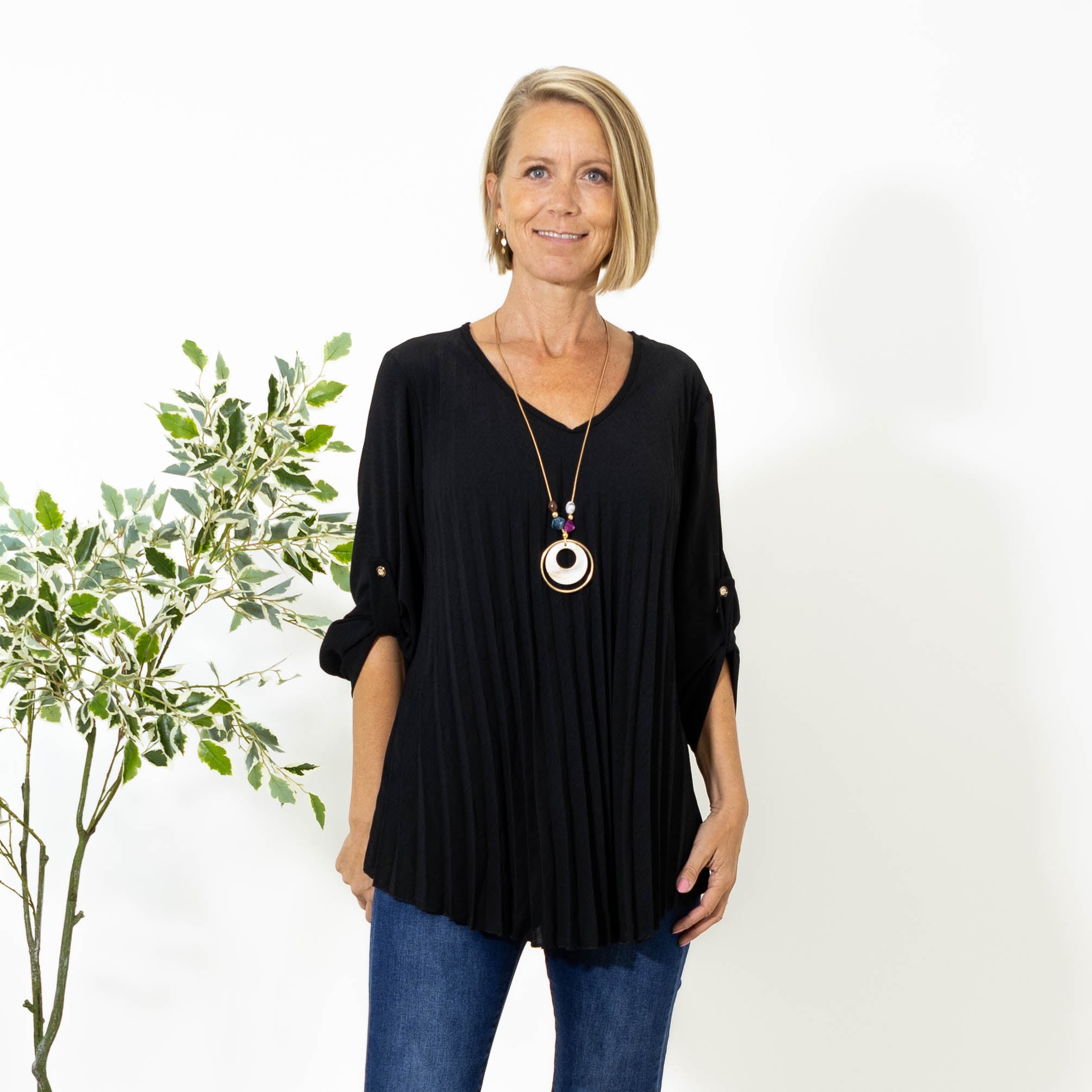 Judy plisse overdel m. kæde, Sort