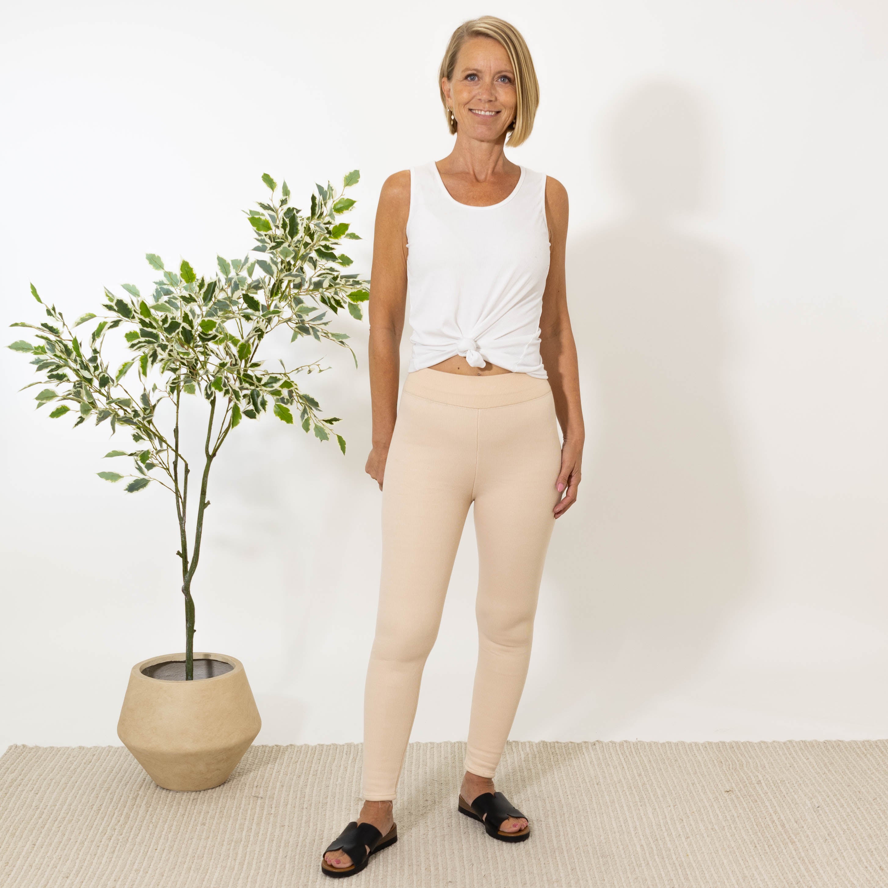 Mollie ribbed termo leggings, Beige
