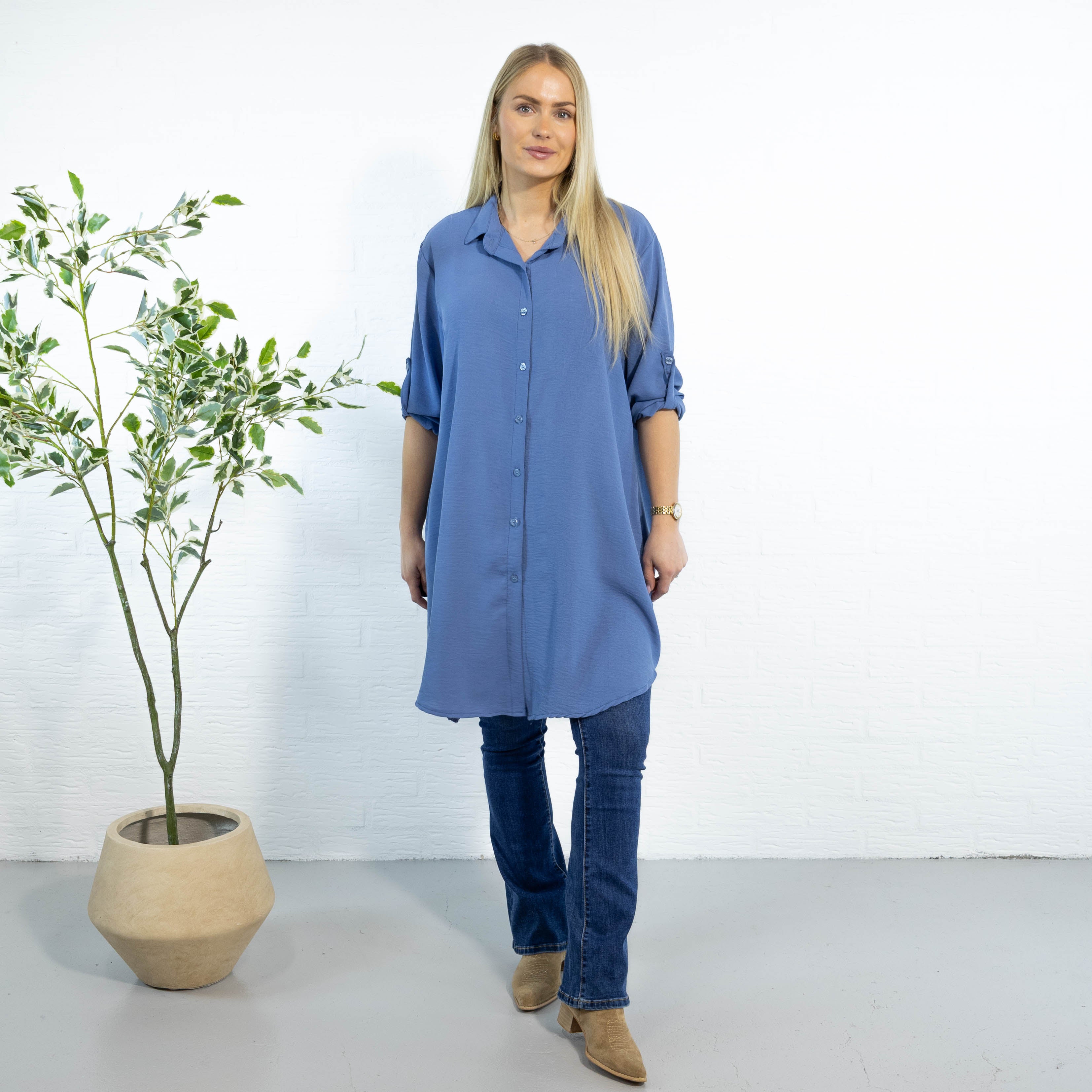 Betty bubblechiffon skjorte, Dueblå