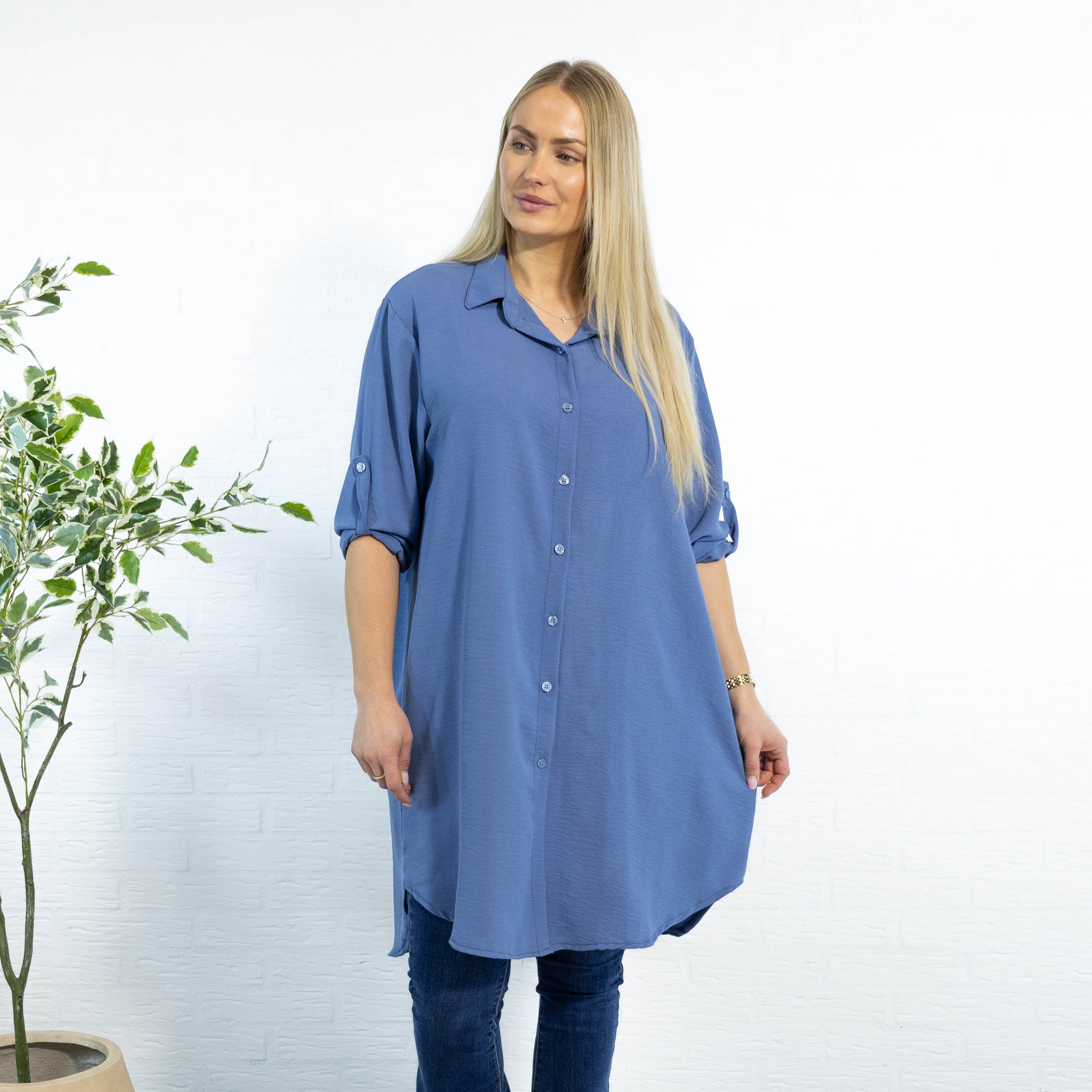 Betty bubblechiffon skjorte, Dueblå