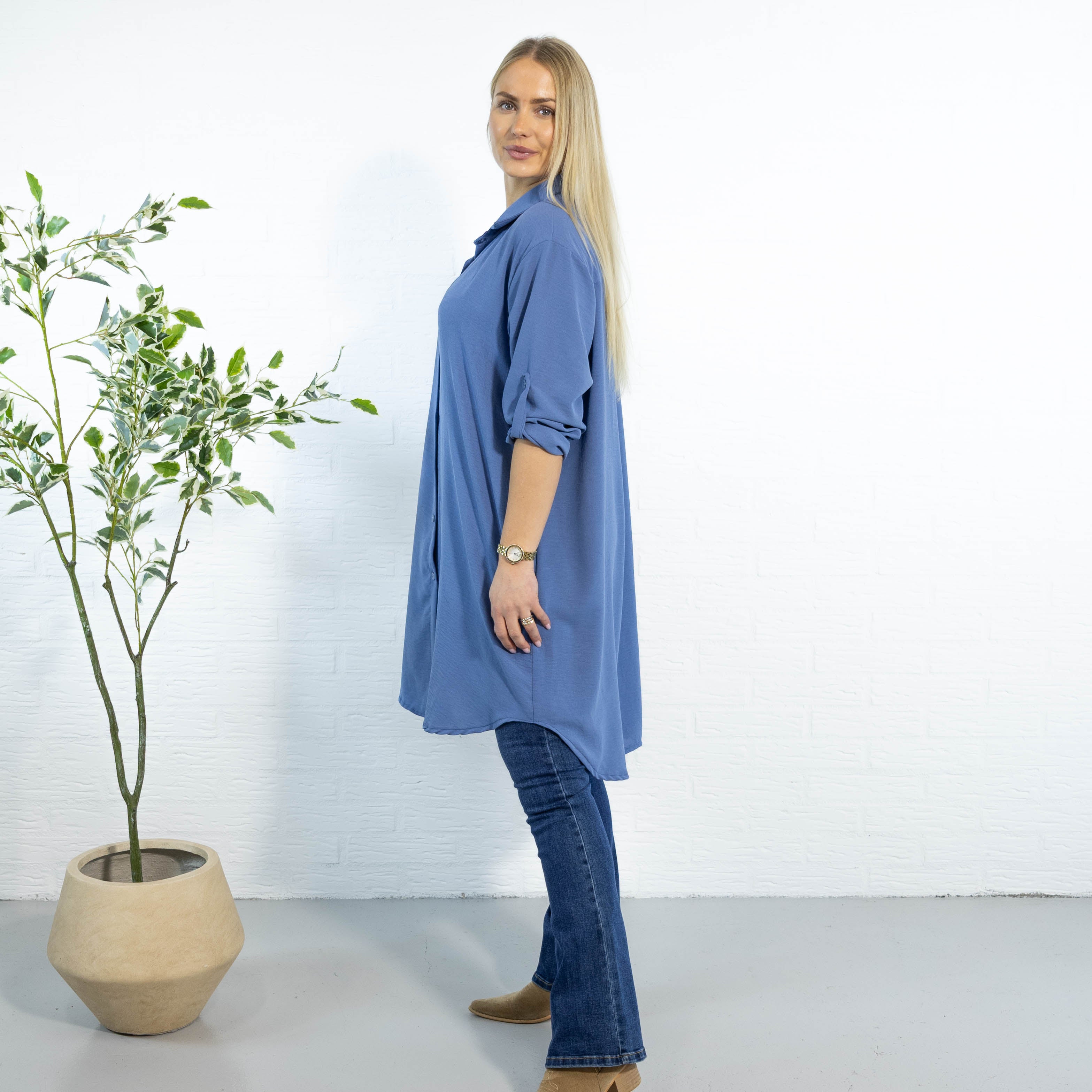 Betty bubblechiffon skjorte, Dueblå