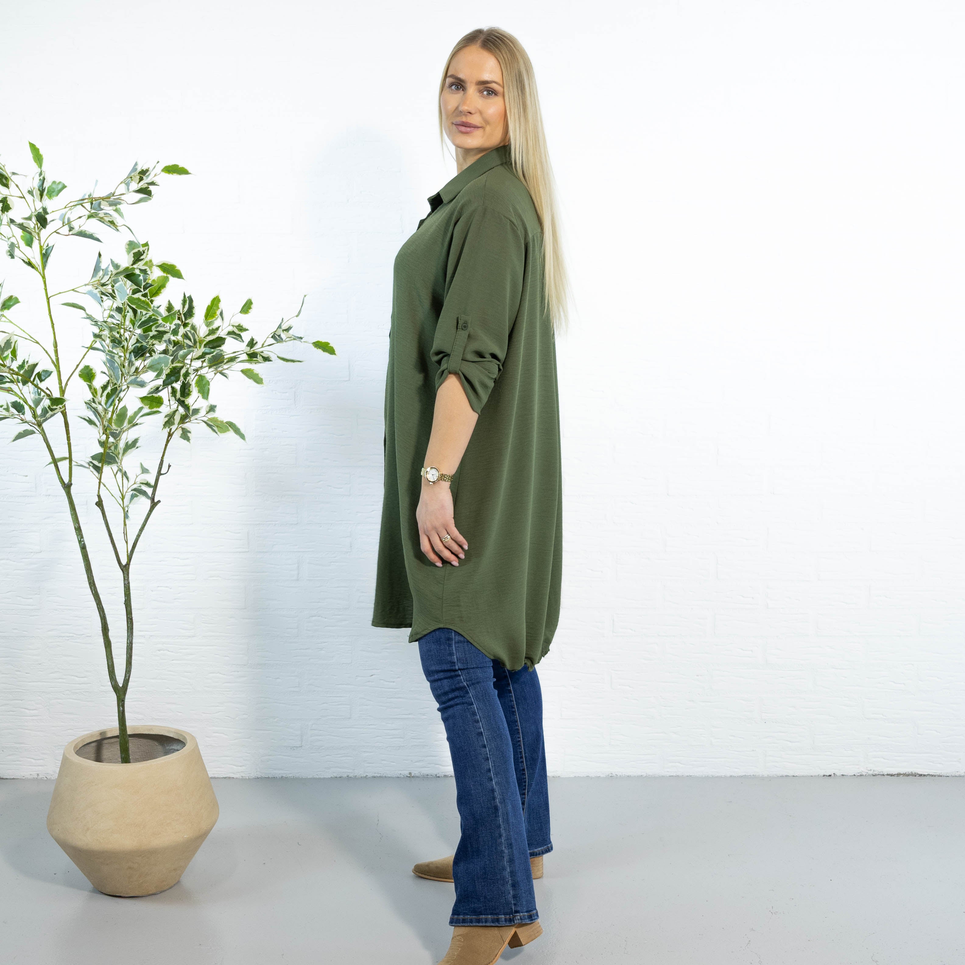 Betty bubblechiffon skjorte, Khaki