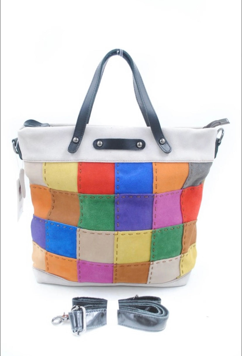 Ægte læder taske m. aftagelig rem, Beige