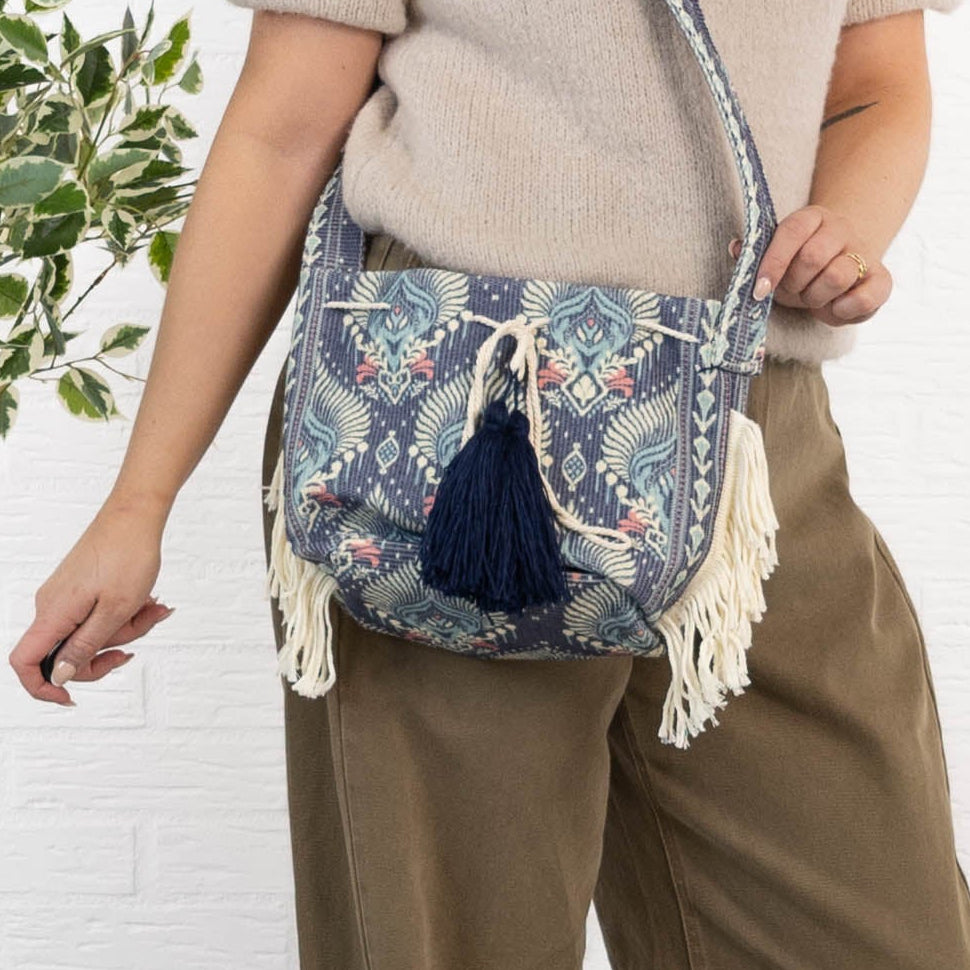 Håndtaske m. print, Navy