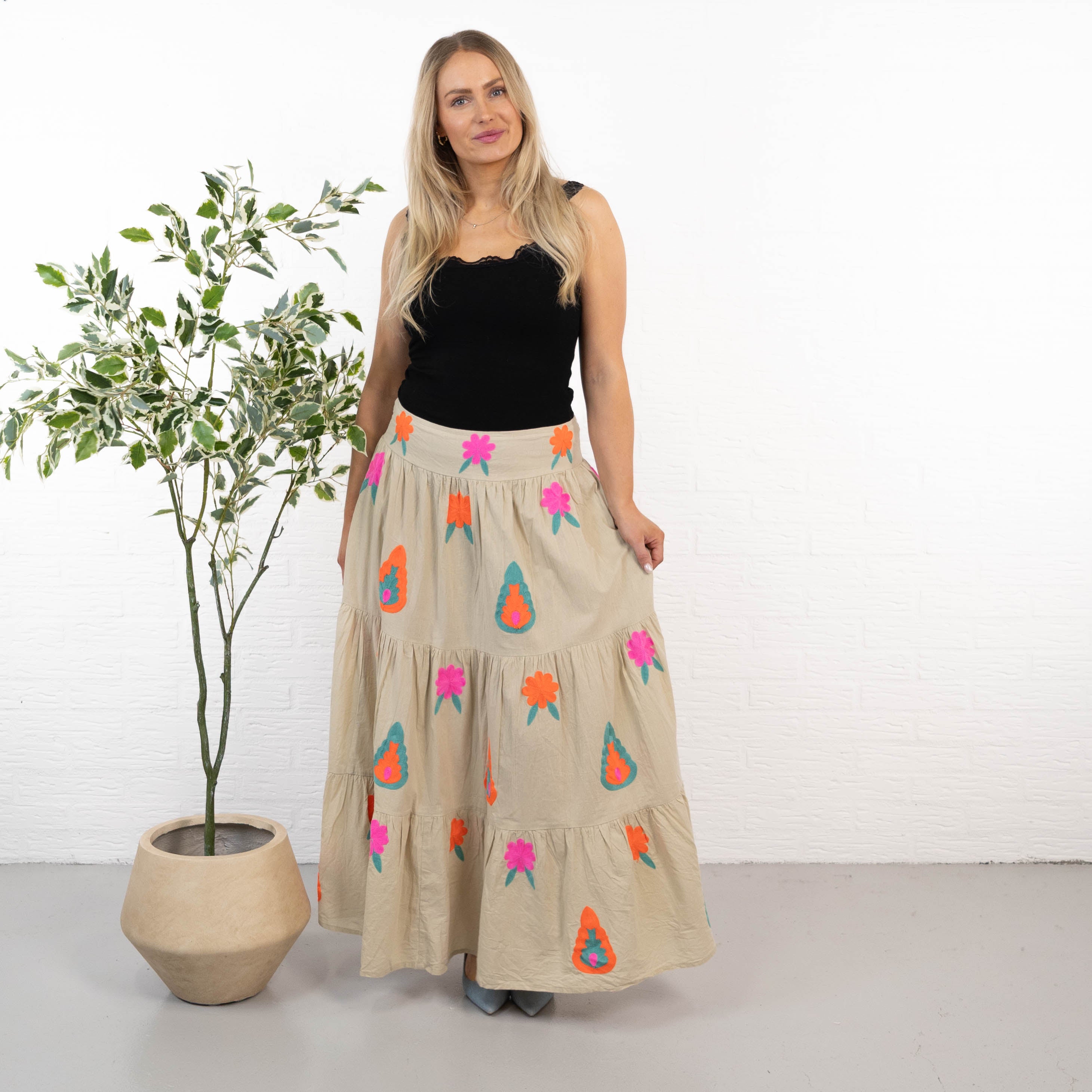 Cindy nederdel, Orange/Taupe