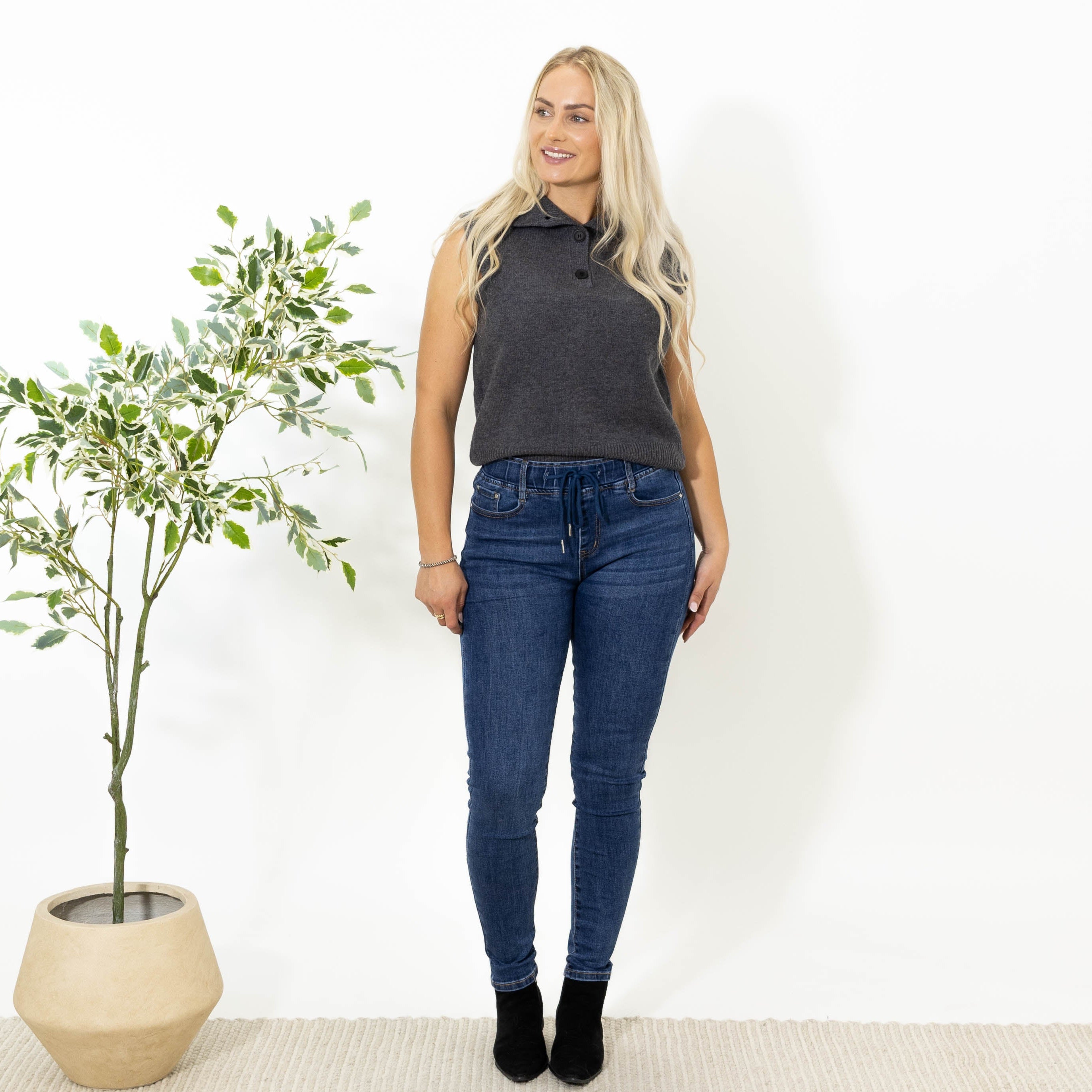 Asta jeggings m. snørre, Navy