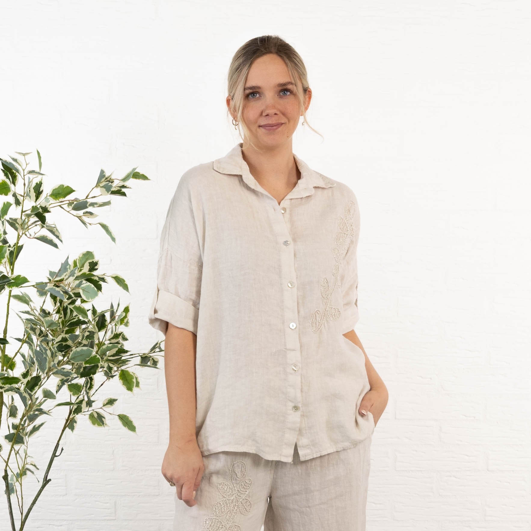 Cynthia ægte hør skjorte, Beige