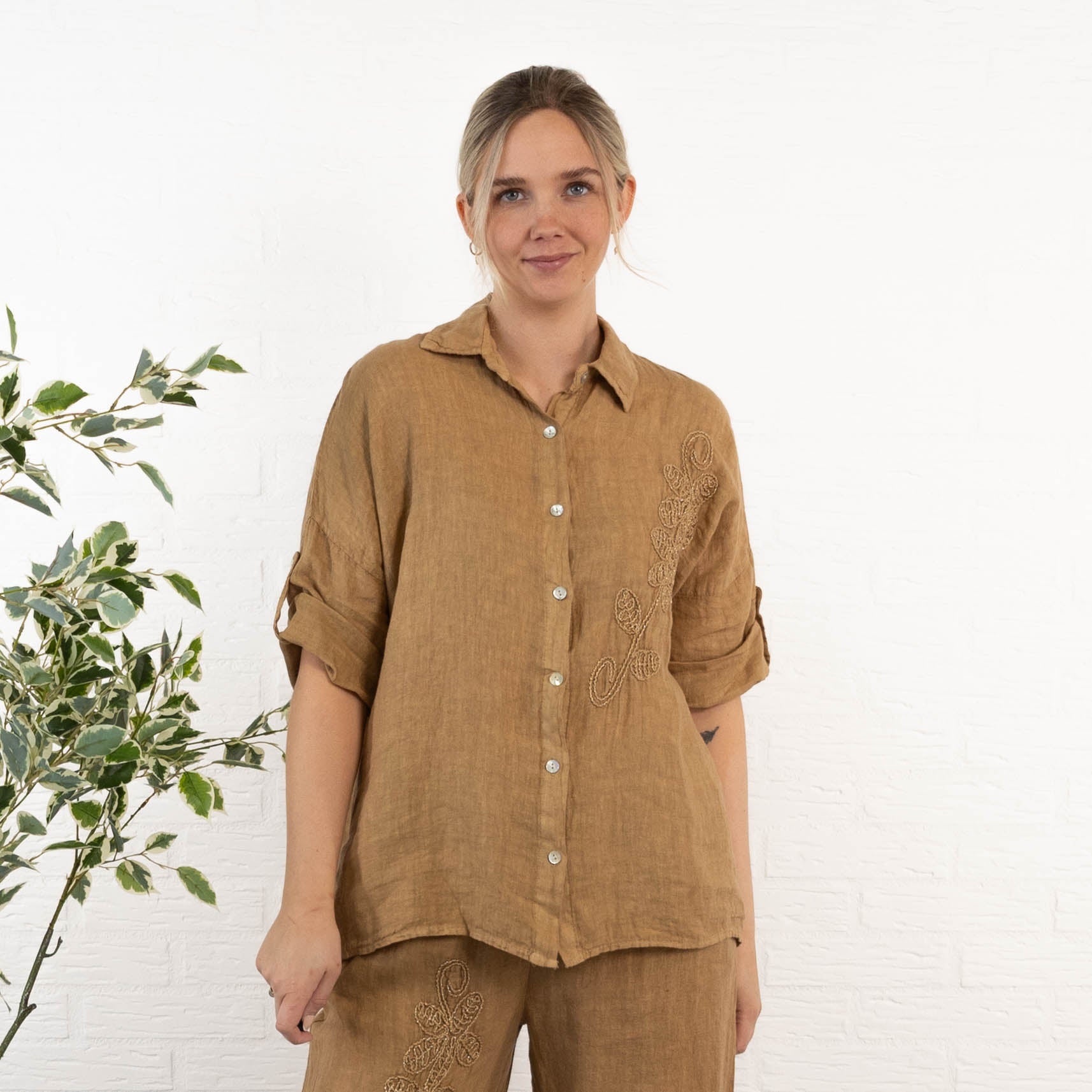 Cynthia ægte hør skjorte, Camel