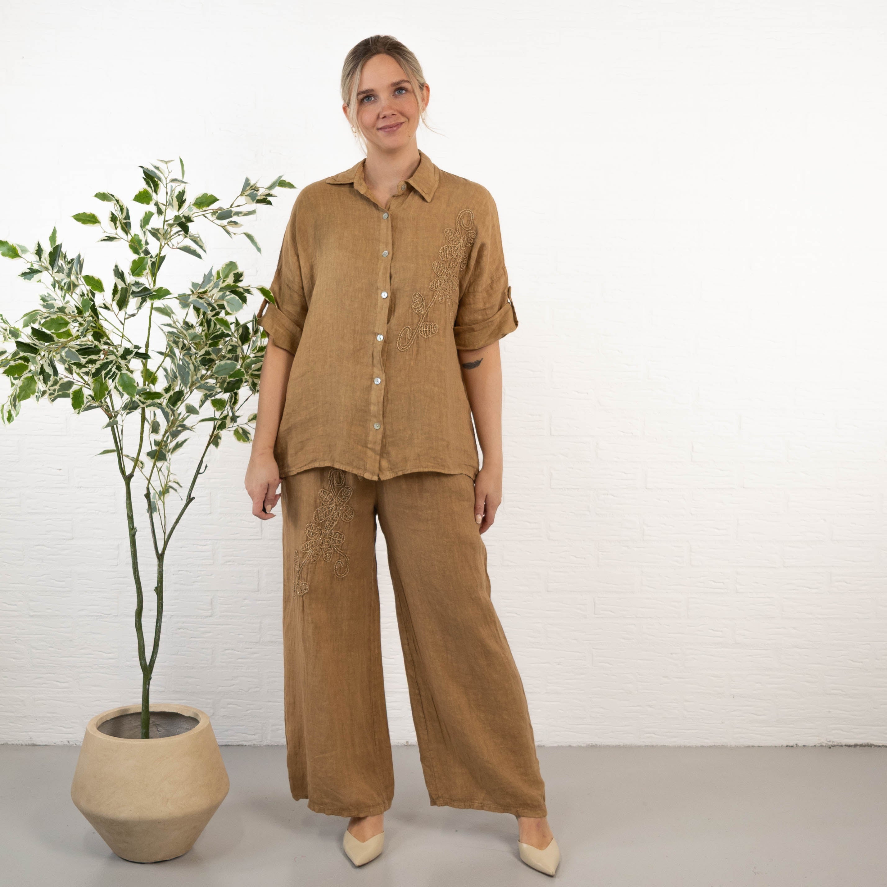 Cynthia ægte hør skjorte, Camel