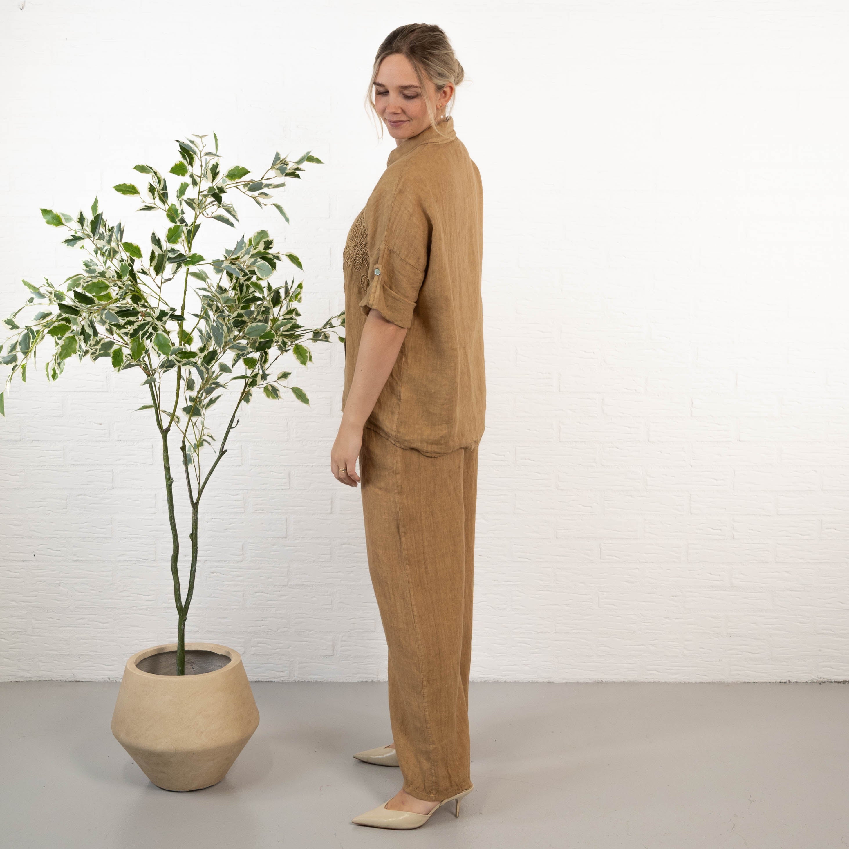 Cynthia ægte hør skjorte, Camel
