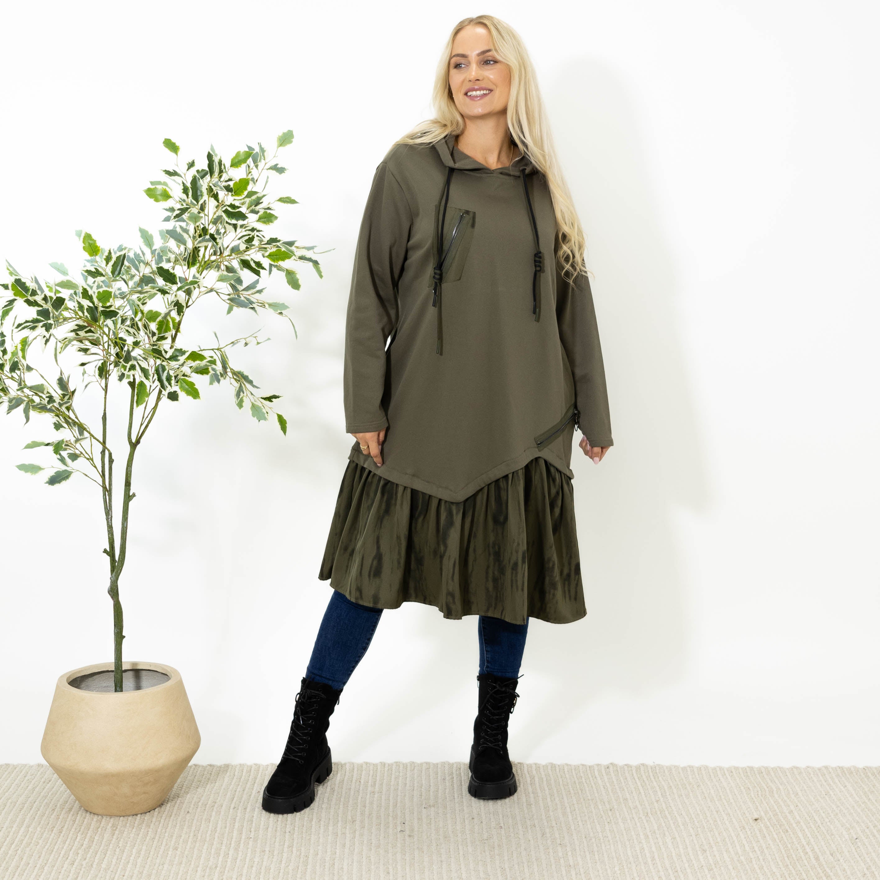 Kali sweatshirt kjole m. hoodie, Khaki