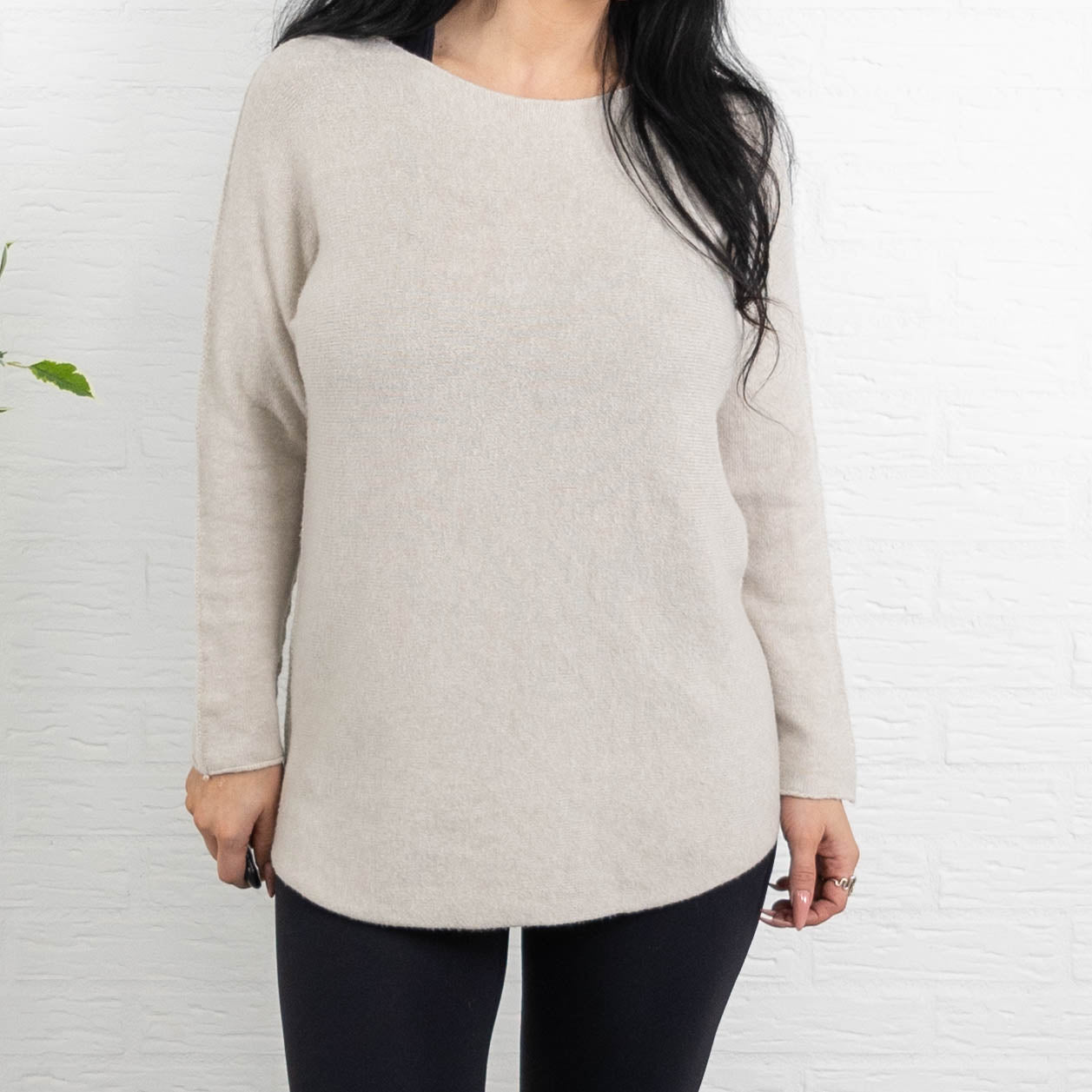 Klara rundhals strik, Beige