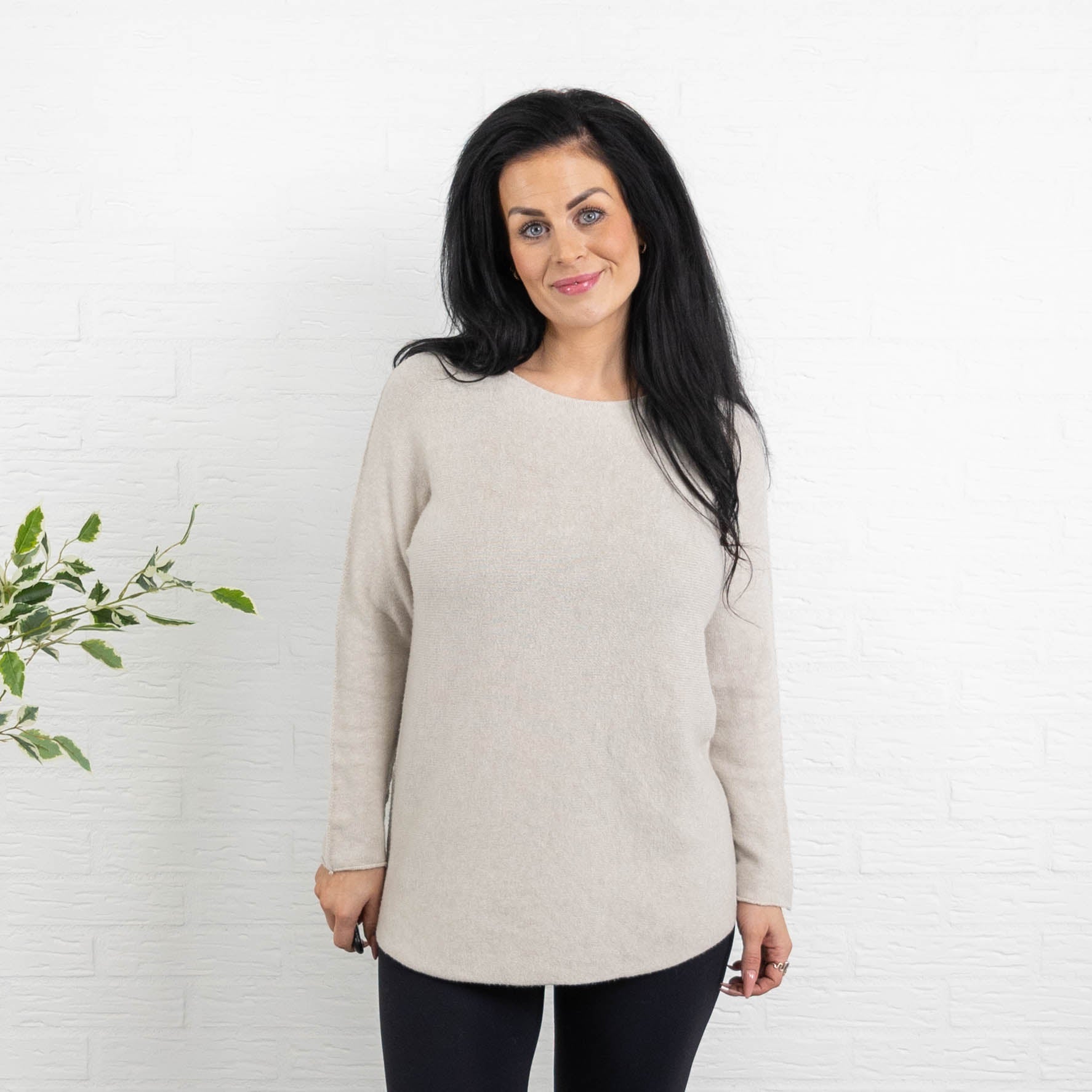 Klara rundhals strik, Beige