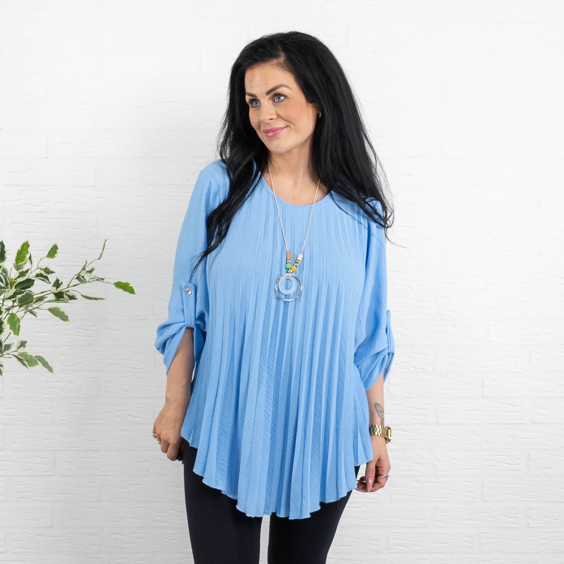 Bolette plisse overdel m. kæde, Lyseblå