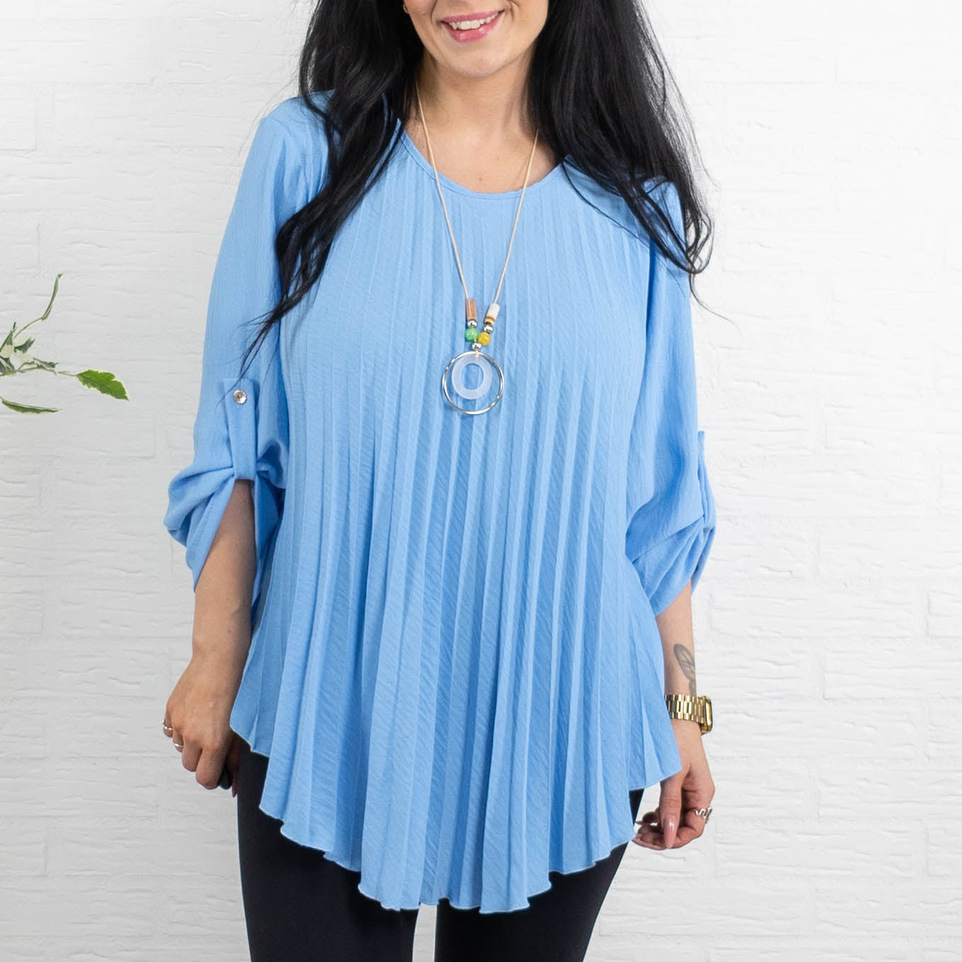 Bolette plisse overdel m. kæde, Lyseblå