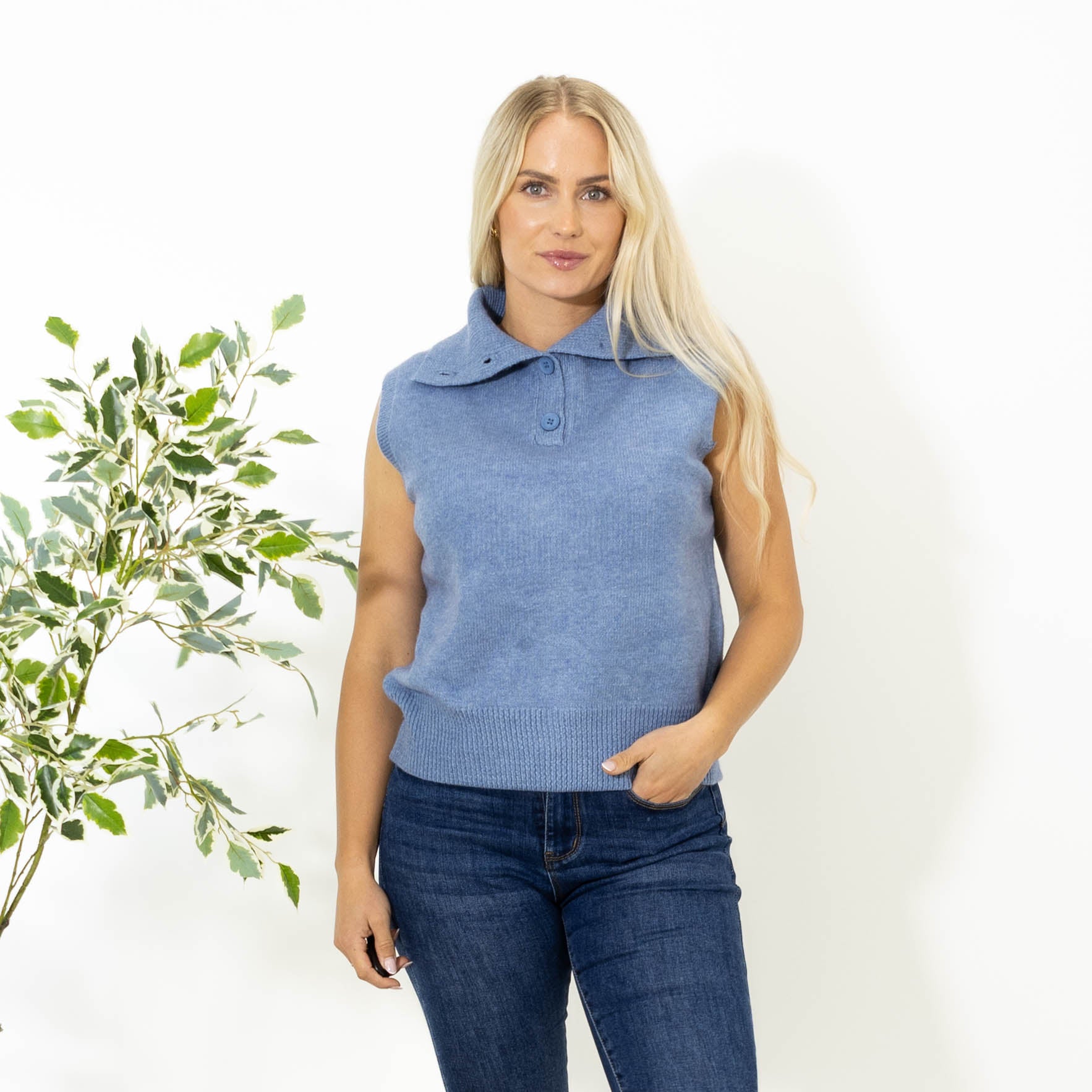 Julie strik top, Dueblå
