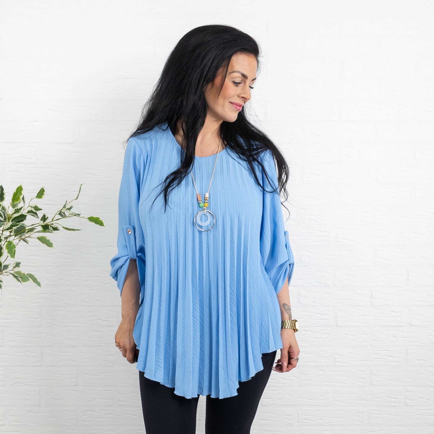 Bolette plisse overdel m. kæde, Lyseblå