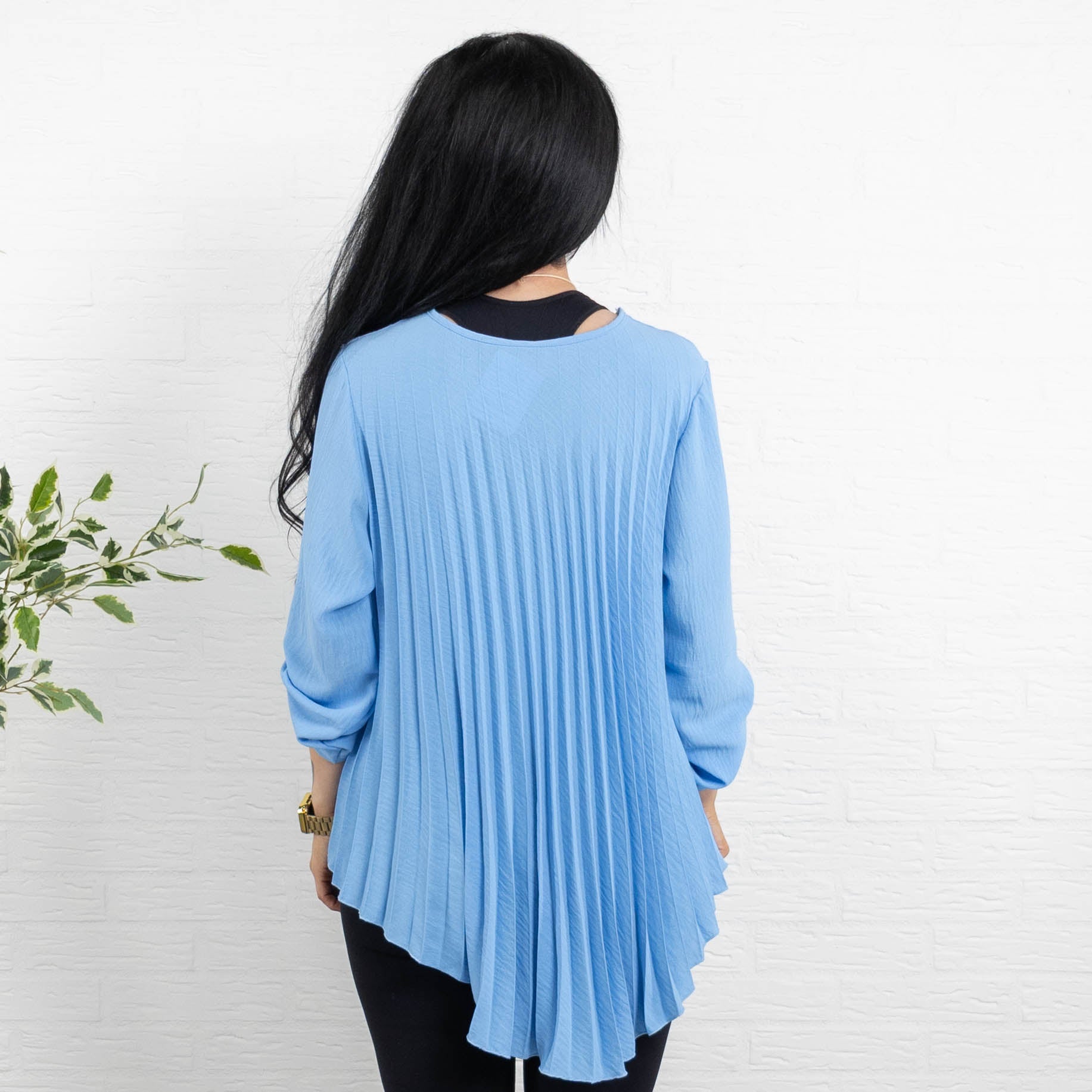 Bolette plisse overdel m. kæde, Lyseblå