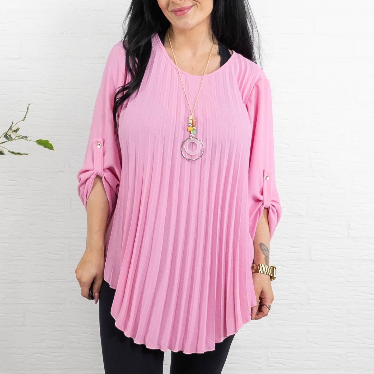 Bolette plisse overdel m. kæde, Pink