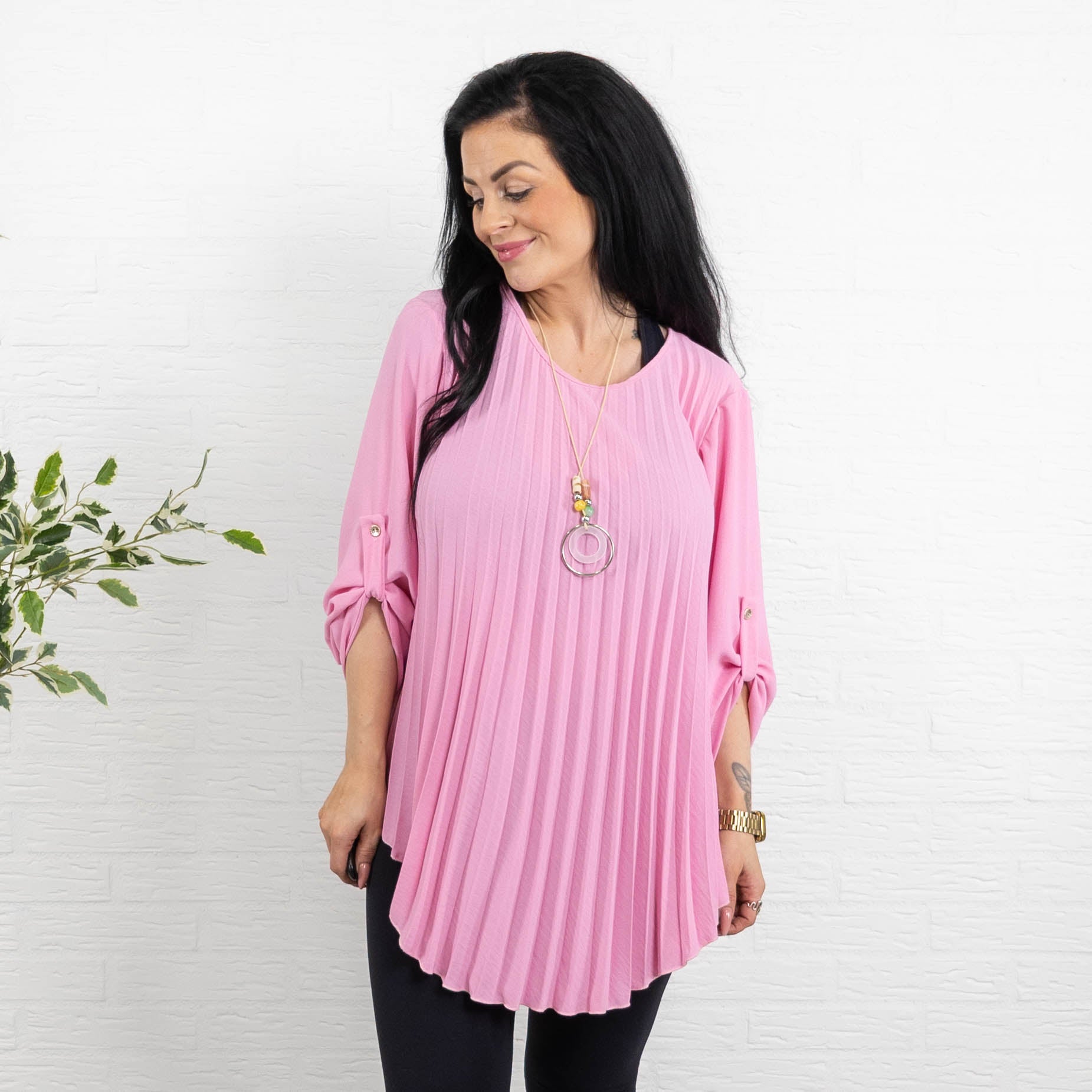 Bolette plisse overdel m. kæde, Pink