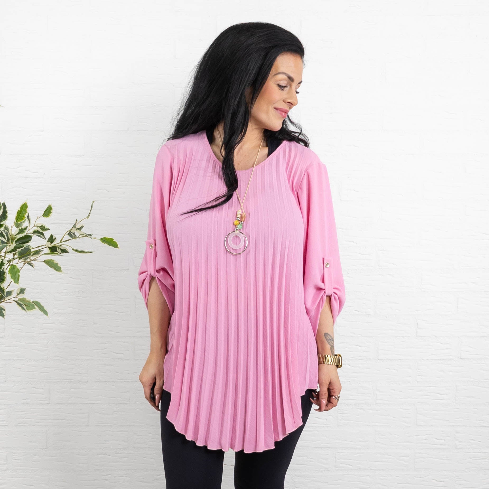 Bolette plisse overdel m. kæde, Pink